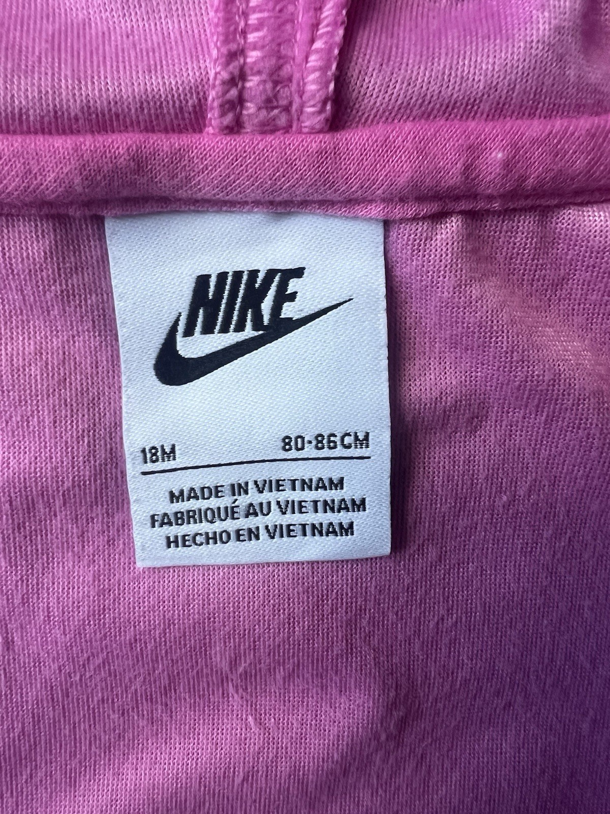 Nike Baby Girl Velour Zip Hoodie Jacket Size 18M Pink Fuchsia Sweatshirt Defect