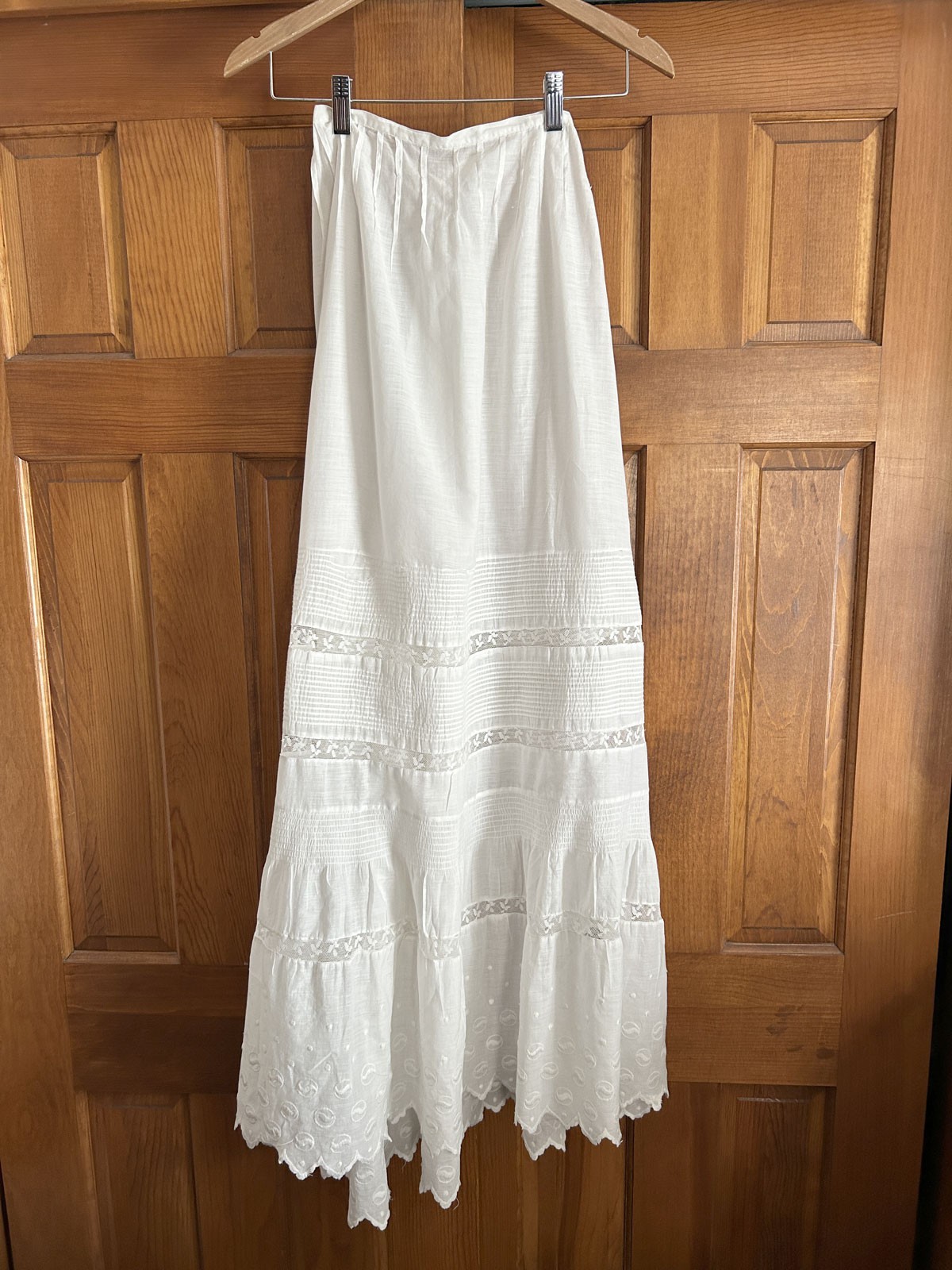 Antique Vtg Edwardian White Lawn Cotton Petticoat Pintucks Lace 20″ Waist 2XS
