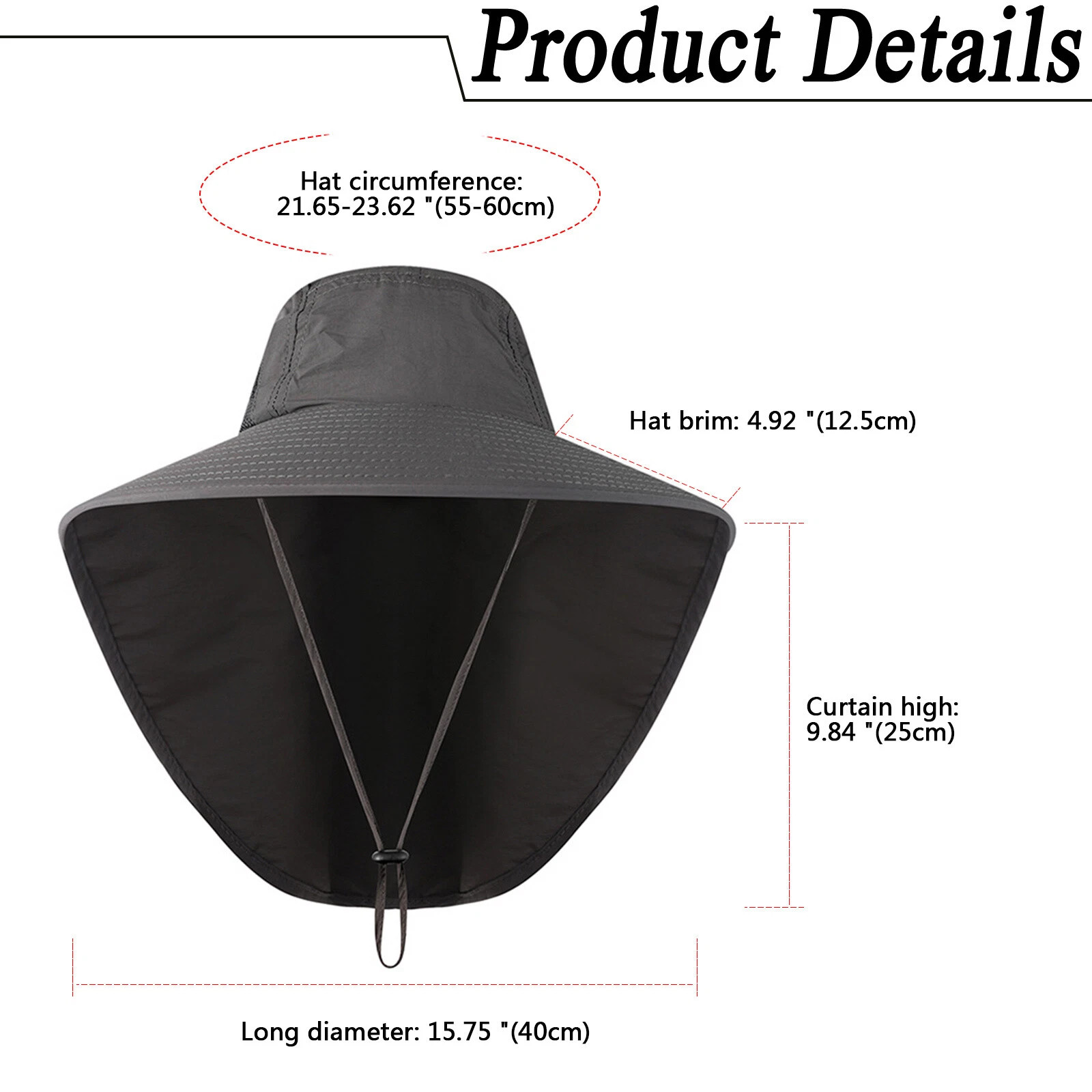 Wide Brim Sun Hat with Neck Flap UV Protection Hiking Fishing Cap for Men Women