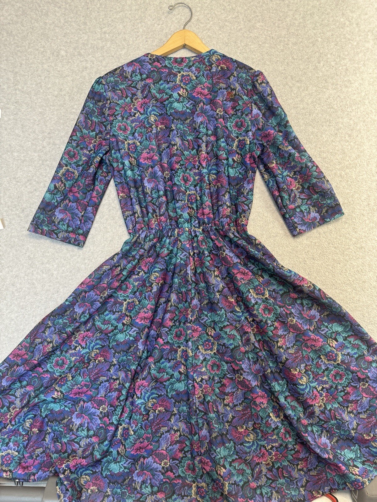 VTG 80s California Looks Floral Jacquard Belted Midi Dress Sz 10 Made USA Purple