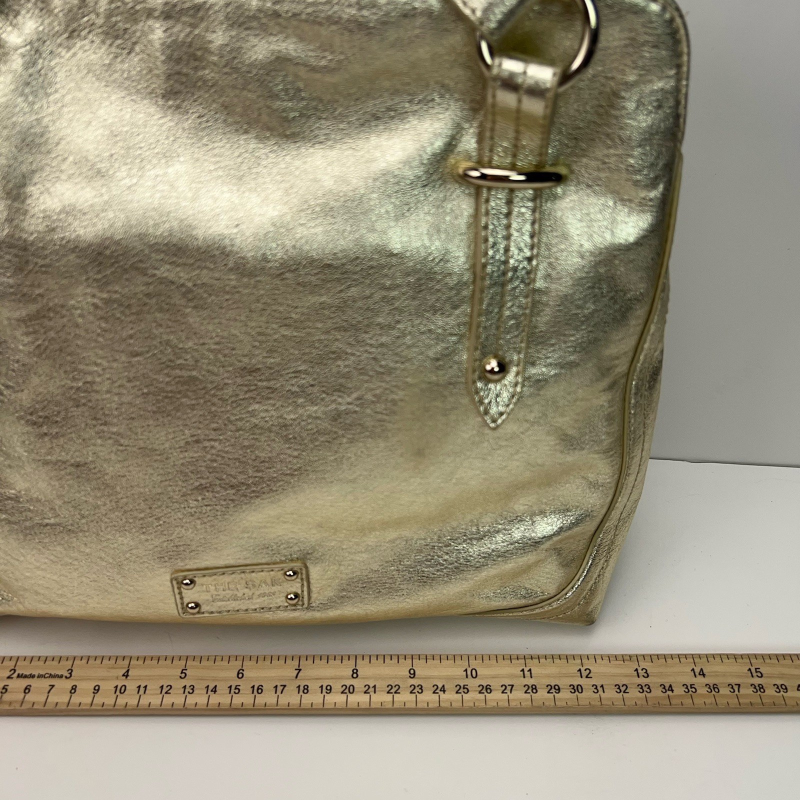 THE SAK Metallic Gold Leather Shoulder Purse Dividers Studded Hobo Handbag Bling