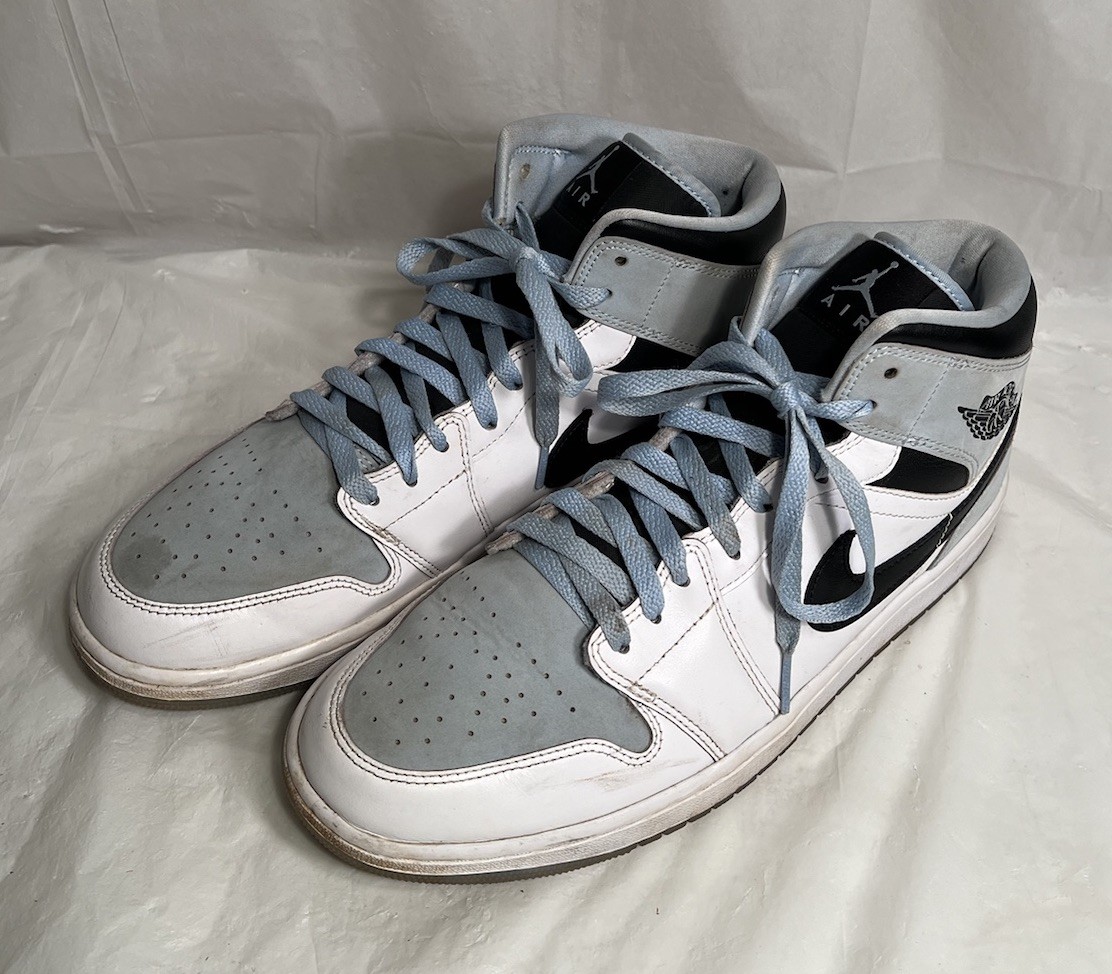 Nike Air Jordan 1 Mid SE White Ice Blue Black Size 12 Sneaker Shoes DV1308-104