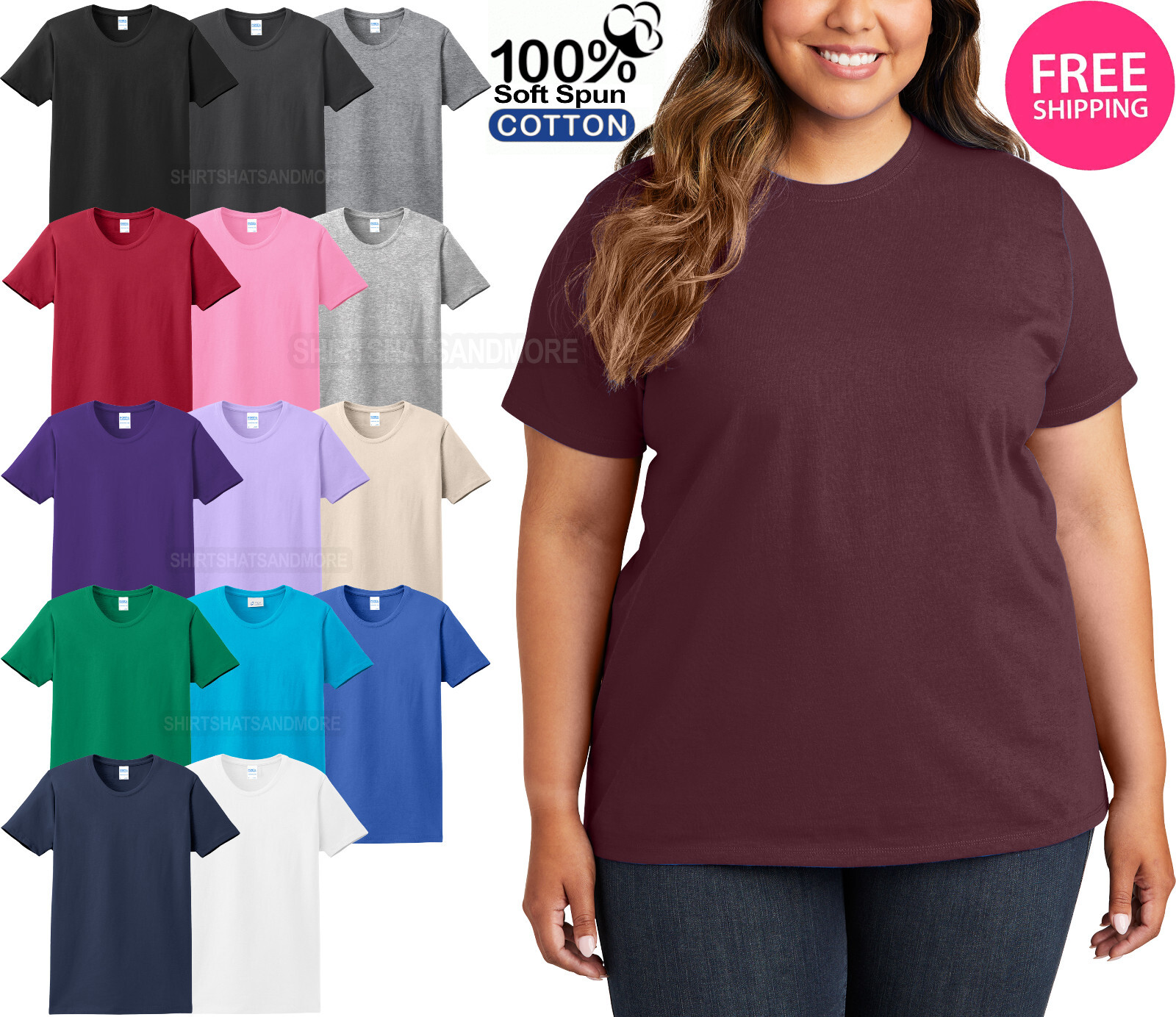 Womens Plus Size 100% Soft Cotton Short Sleeve Tee Ladies T-Shirt Top XL-4XL NEW