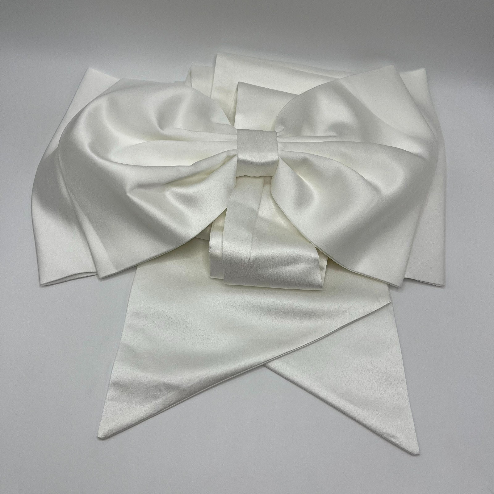 White Satin Large Bow Floor-Length Bow Sash, Wedding Dress Embellishment