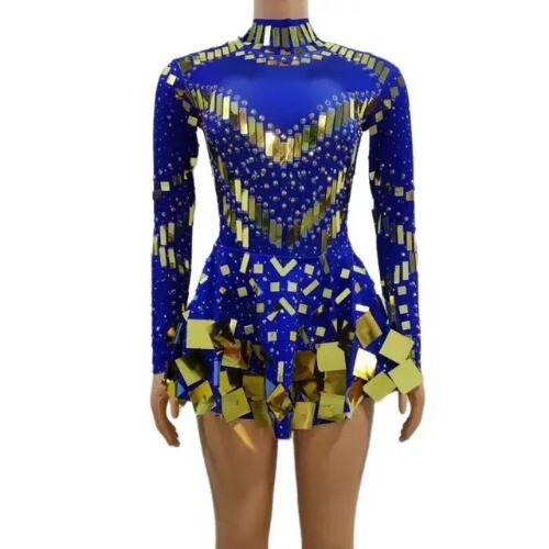 Birthda Mirror Party Dress Black Stretch Stage Dance Dress Nightclub Celebrate