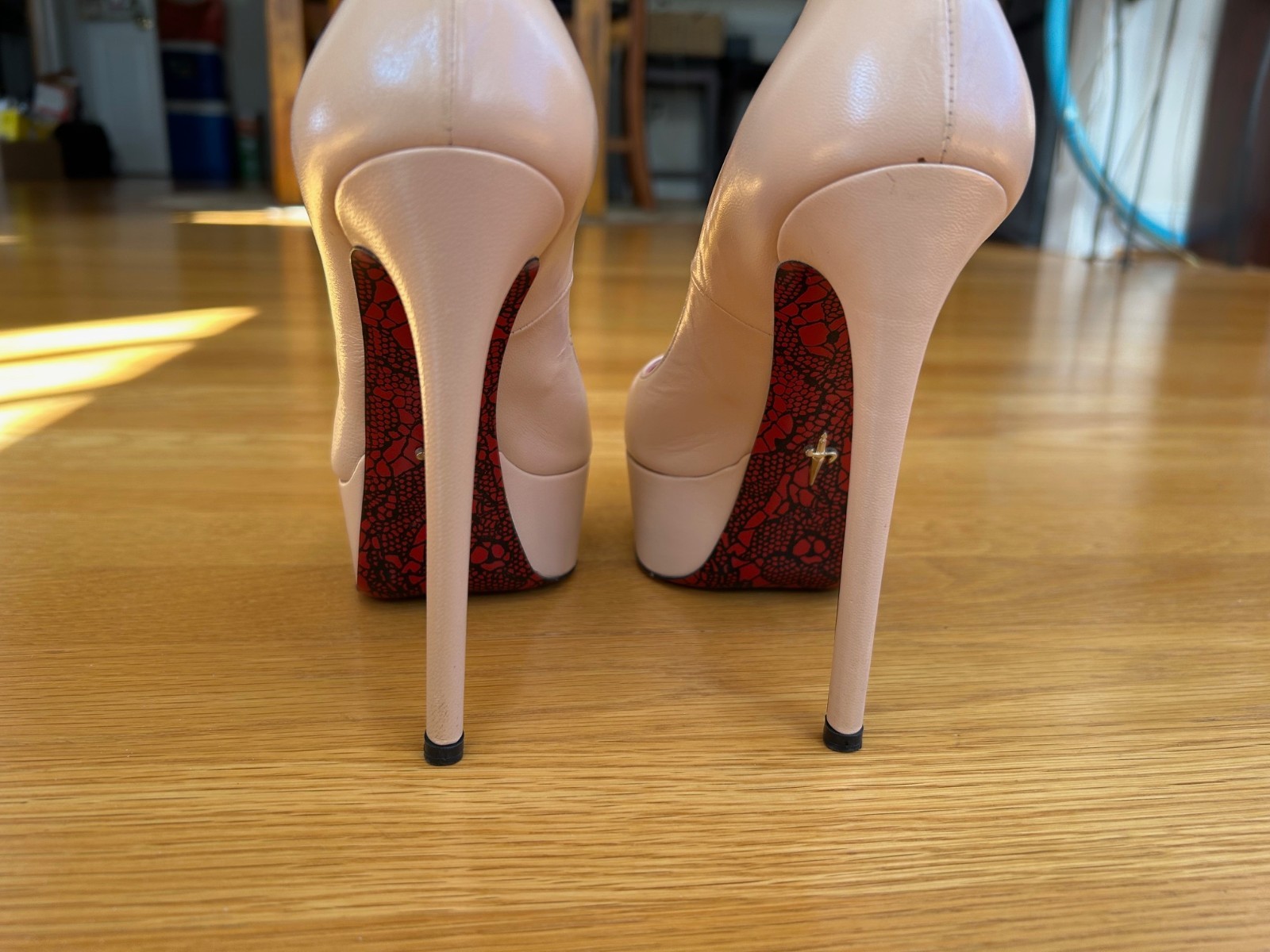CESARE PACIOTTI Nude Leather Platform Pumps with Logos Size 6 IT 36 Good Cond.