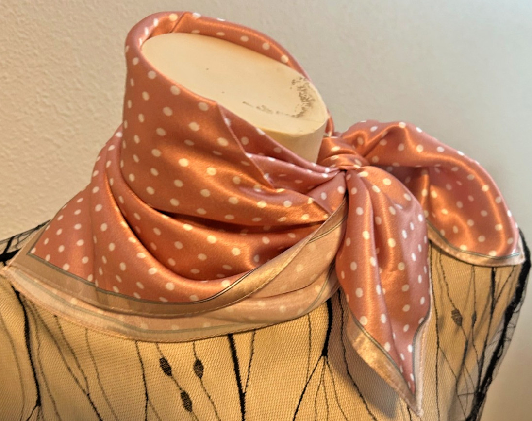 NEW 20 x 21 In. Sq. Med. Deep Pink, White Polka dots 100% Silk Pat.- SS 1050