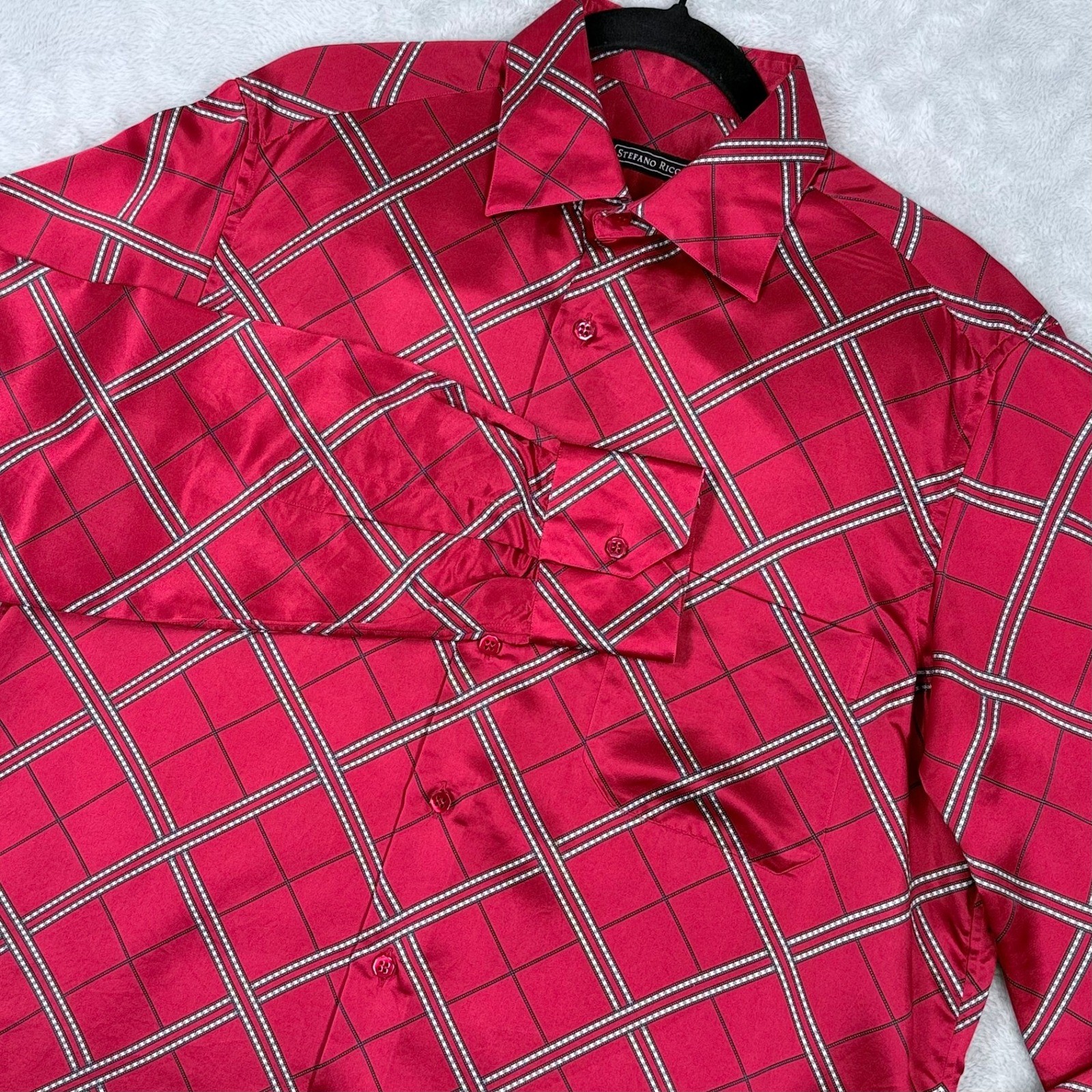 Stefano Ricci 100% Silk Button Up Shirt Mens Medium Red Geometric Italy Luxury
