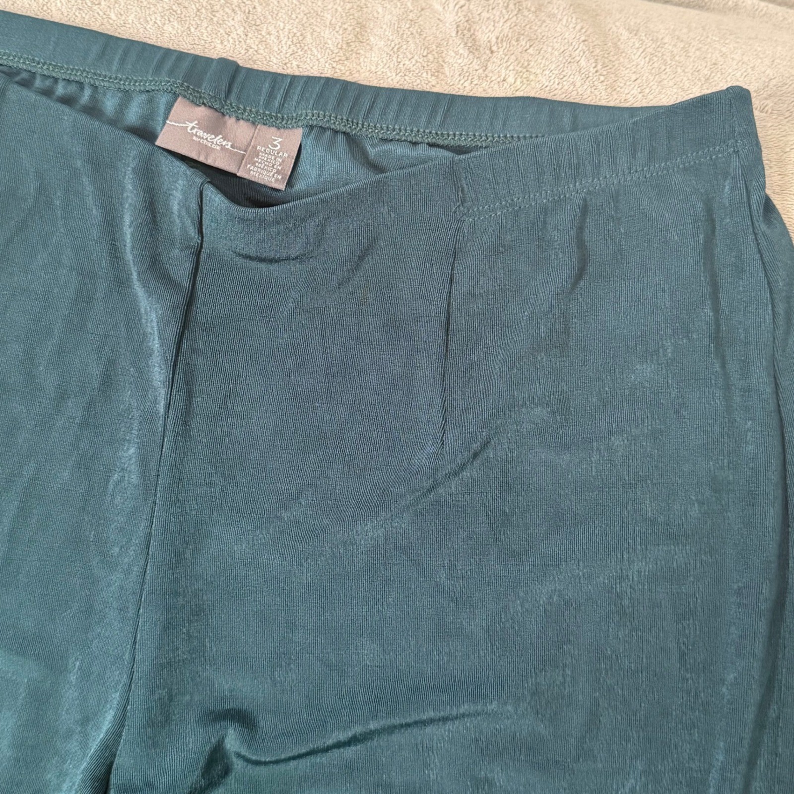 Chicos Travelers Slinky Knit Pull On Stretch Pants Size XL 16 Green Travel