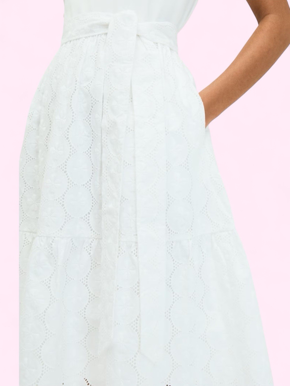 Kate Spade New York Mixed Media Knit Dress Fresh White Eyelet Medium NWT $248