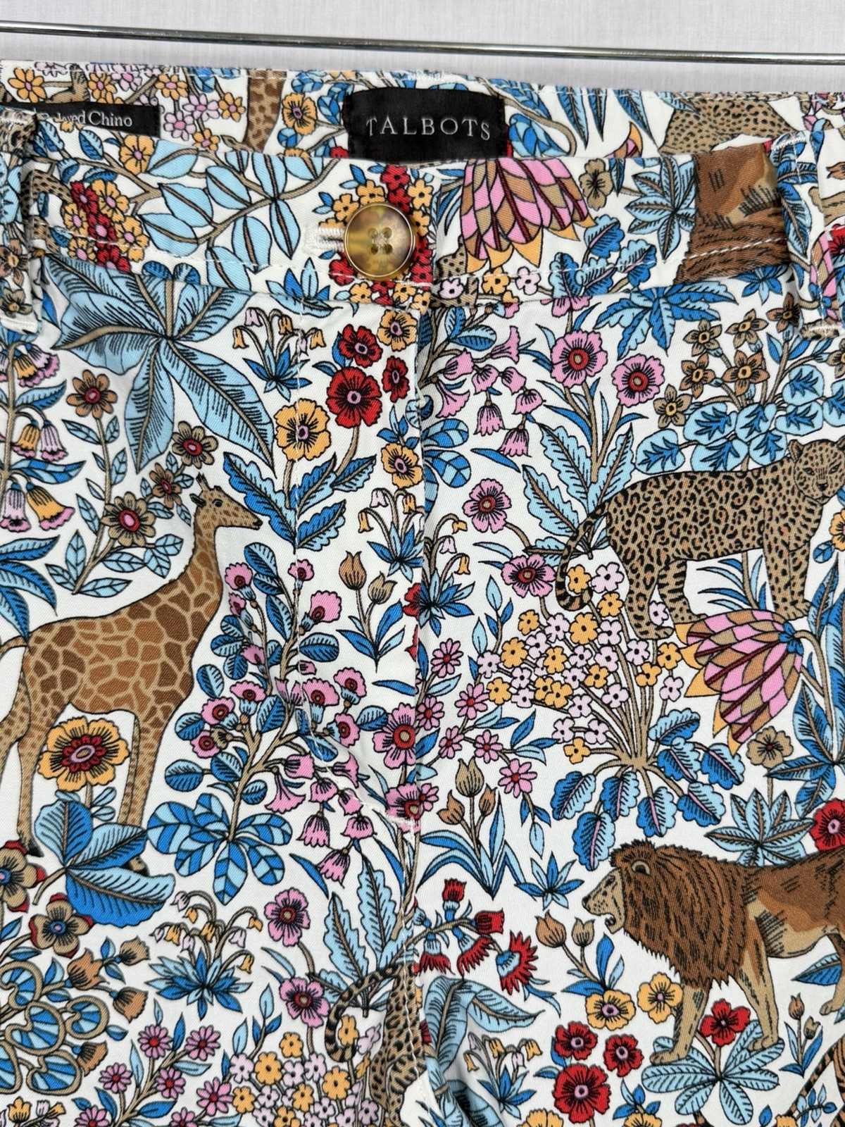 Talbots Relaxed Chino Pants Womens 14P Safari Animal Floral Print Cotton Crop