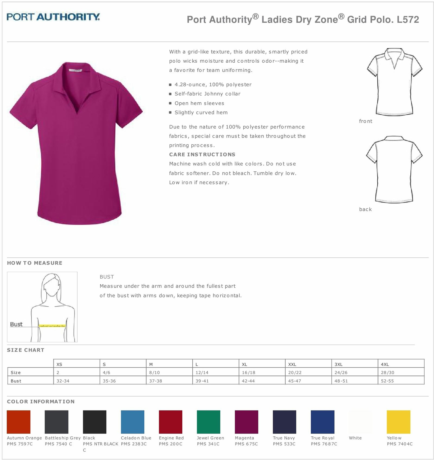 Port Authority Womens 100% Polyester Dry Zone Grid Polo Shirt L572