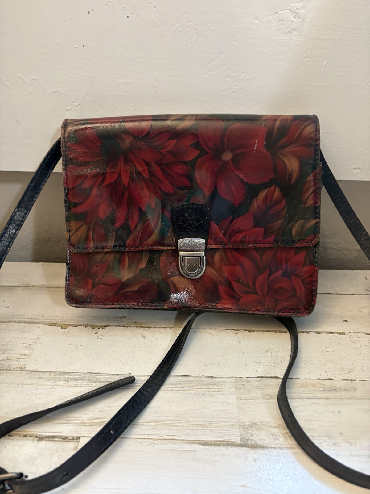 Patricia Nash Floral Multicolor Small Crossbody Bag Push Lock Zip Inner Pockets