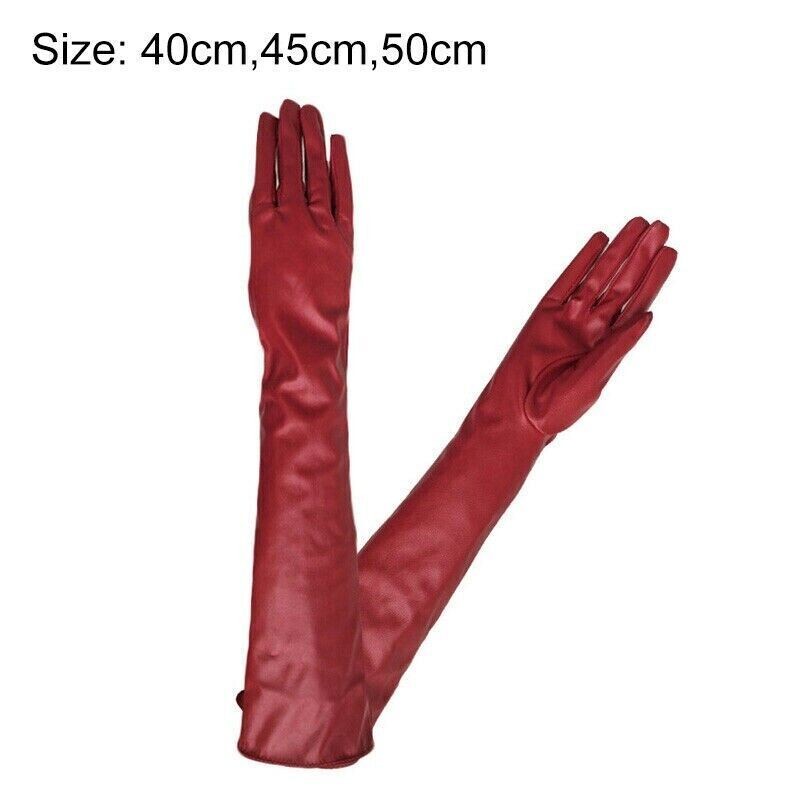 Gloves Evening Party Elbow Warm Women Winter Ladies Long Soft Lined PU Leather