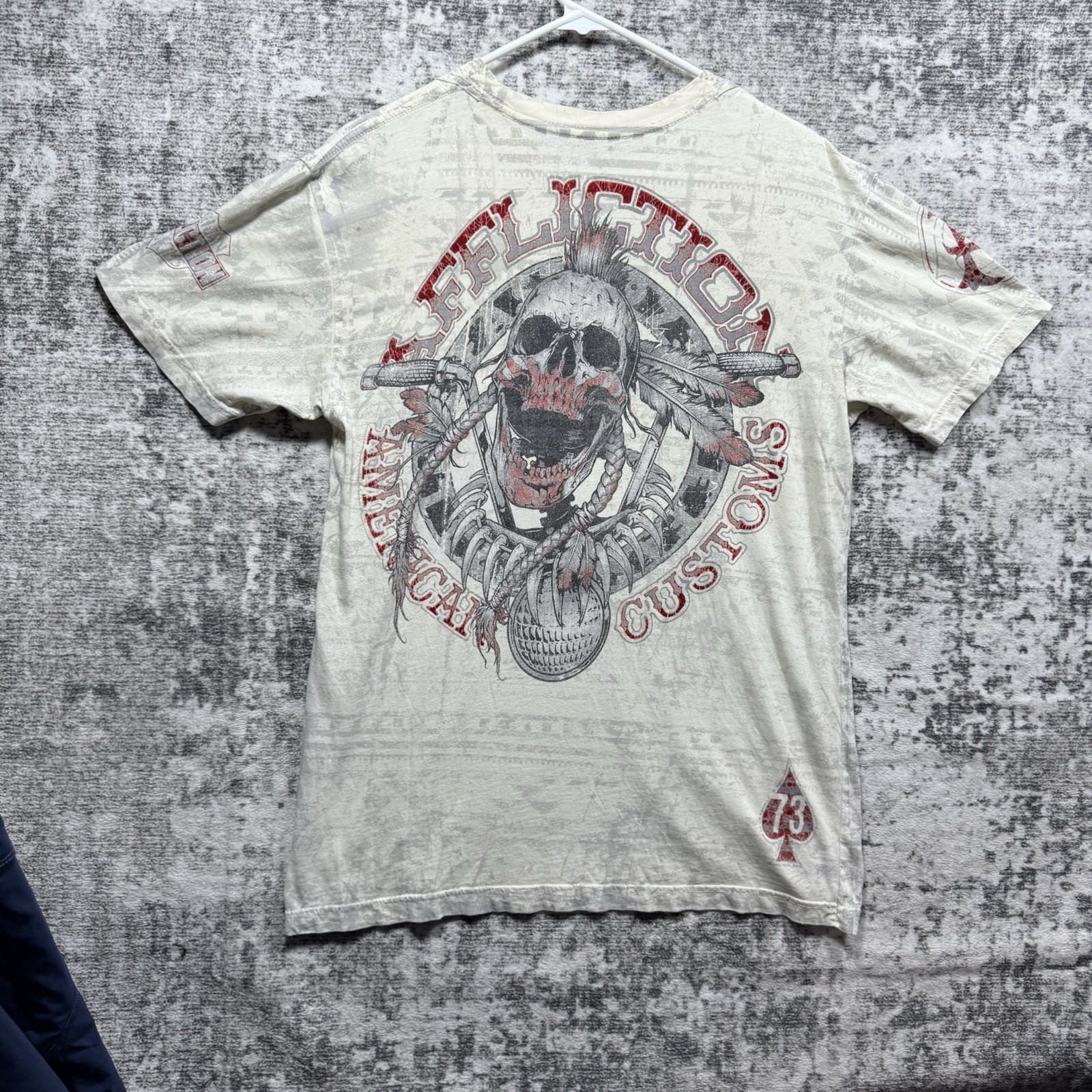 Vintage Y2K Affliction Mens M Live Fast American Custom Skull All Over Print