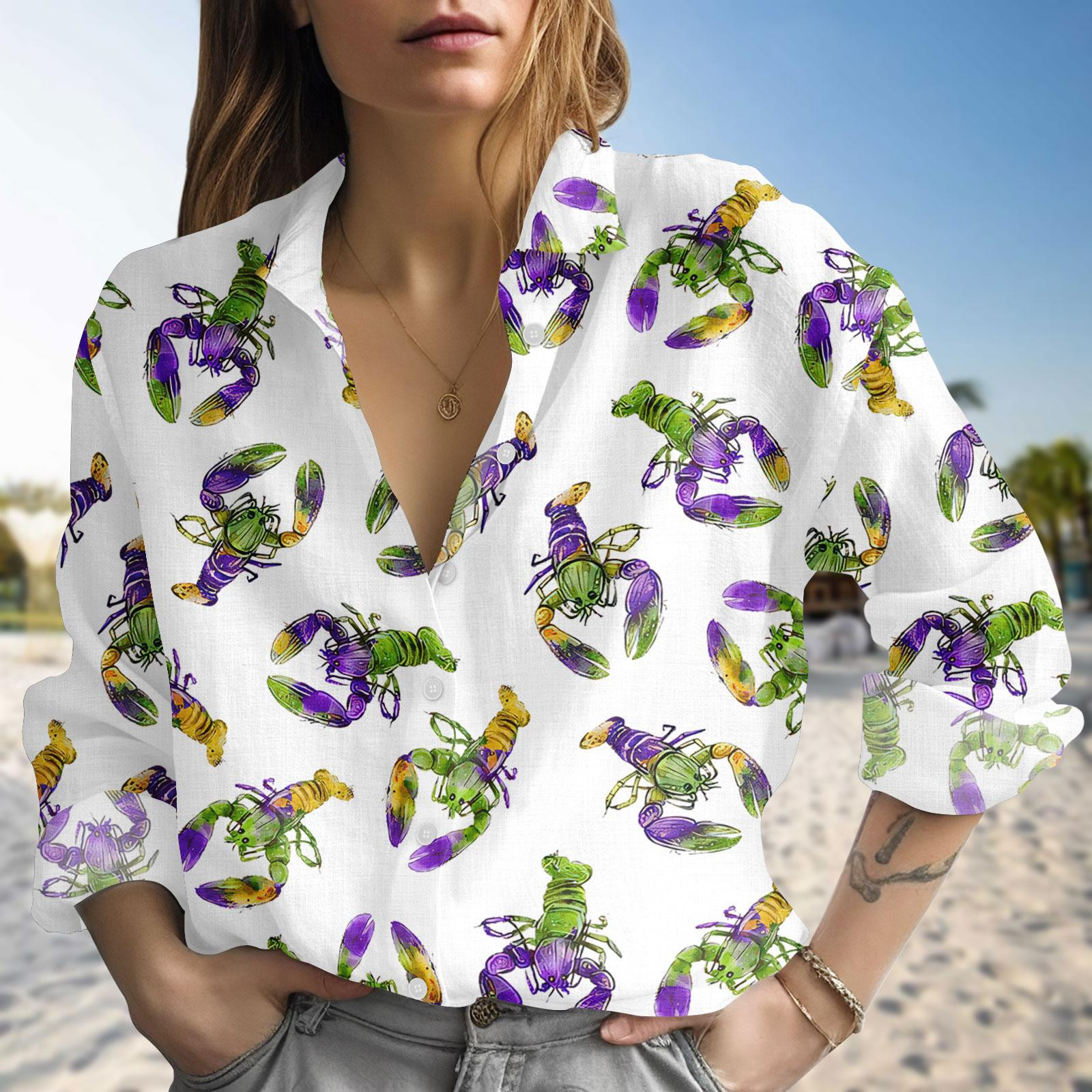 Louisiana Crawfish Blouse Shirt Mardi Gras Women Shirt