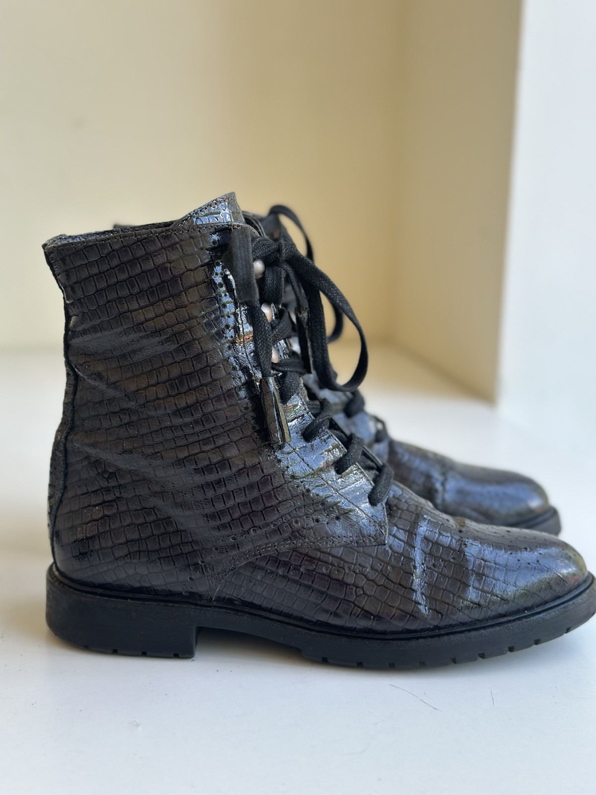 Fred de la Bretonière Handmade Leather Boots – Dark Grey/Silver – Size 40