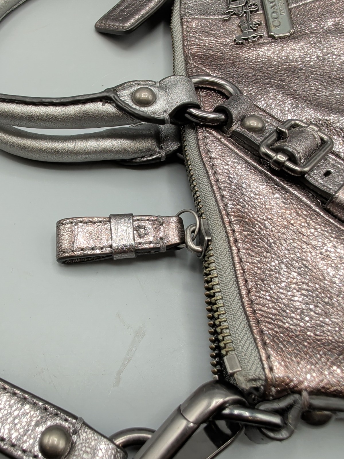 Coach Madison Sophia Metallic Satchel Handbag Silver/ Rose Gold