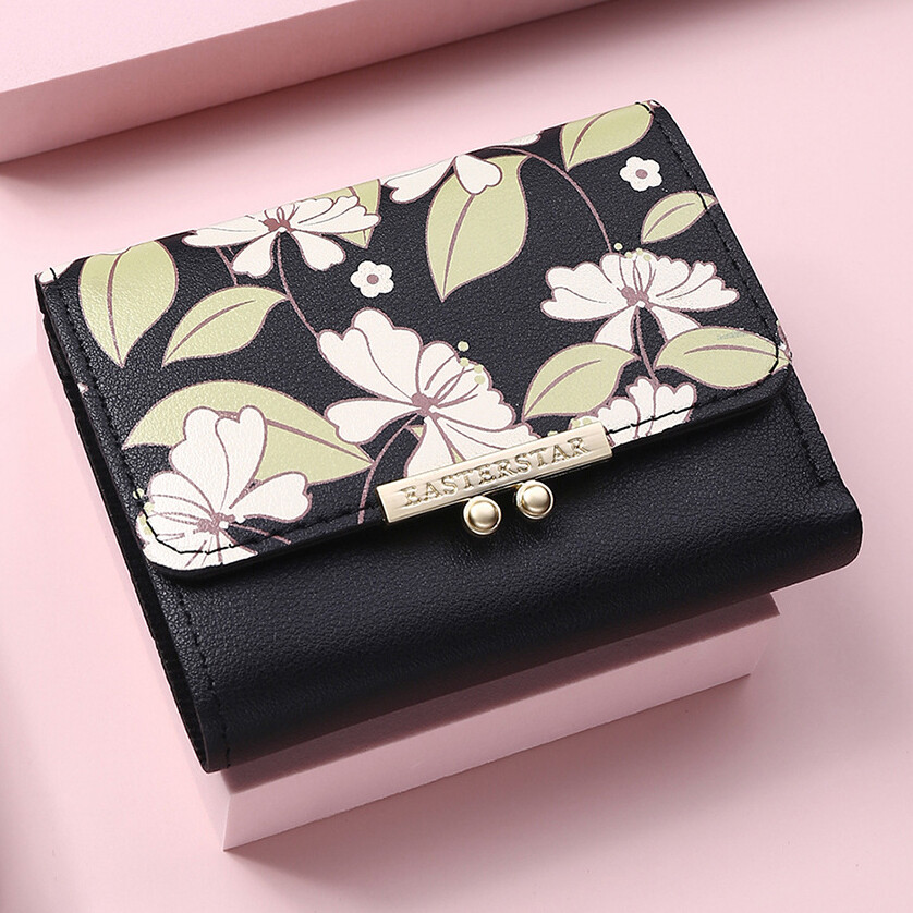 Women Girls Wallet Flower Trifold Purse Leather Slim Hasp Wallet Card Holder US