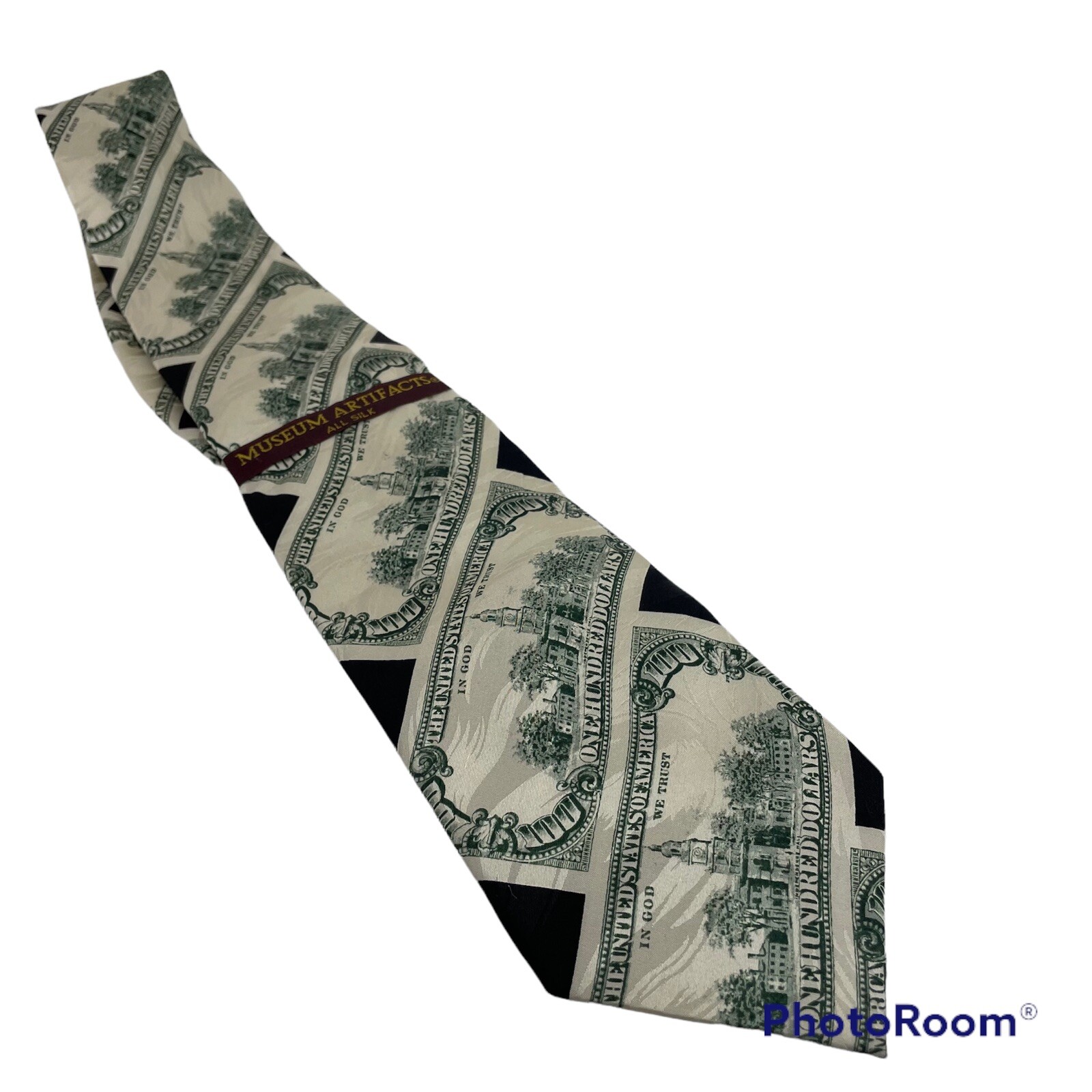 MUSEUM ARTIFACTS Silk Tie American US United States 100 Dollar Bill Money