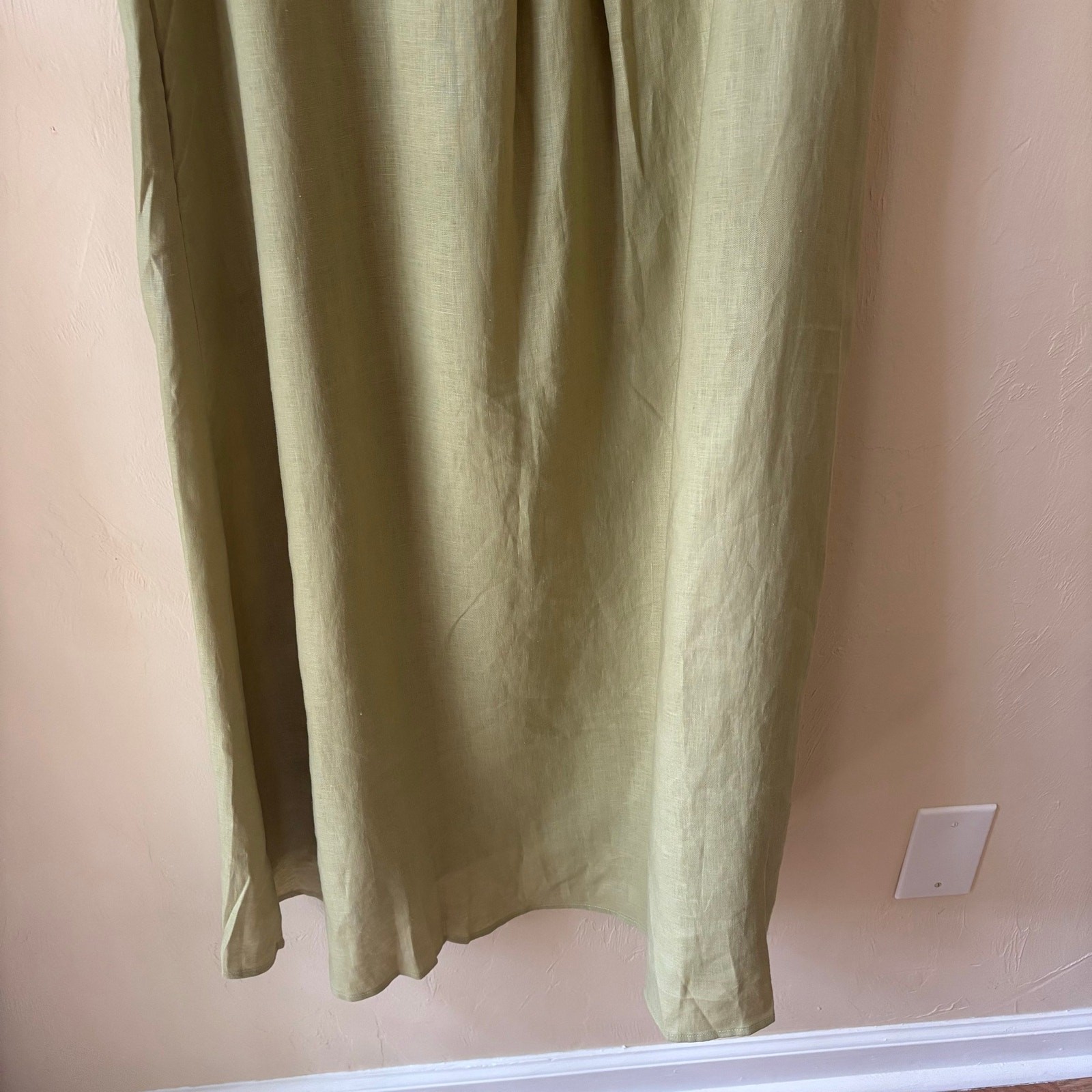 NWT LINTICO 100% Linen Sleeveless A-Line Maxi Dress Sage Apple Green