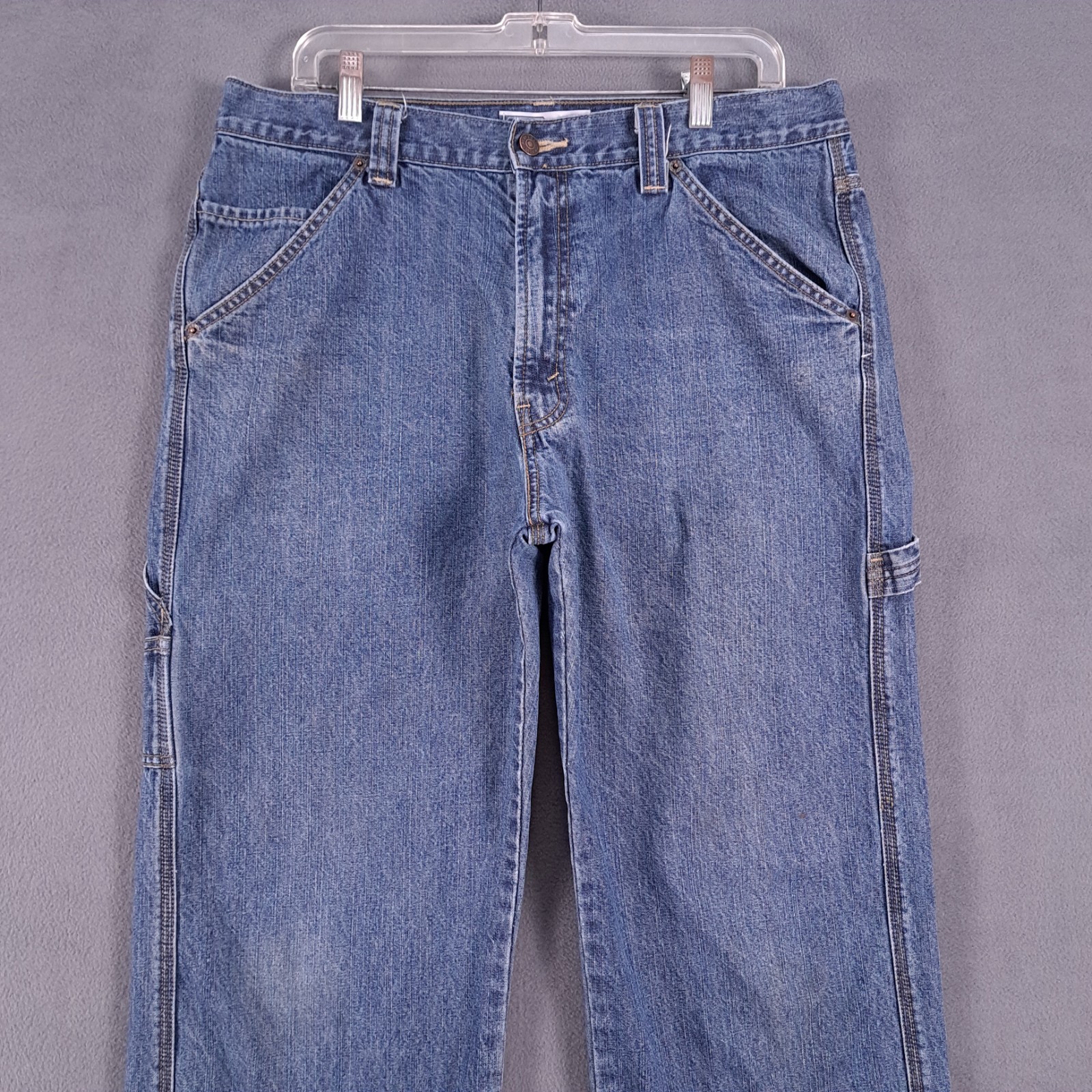 Signature Levis Jeans Mens 34 X 34 Blue Denim Carpenter Hammer Loop Workwear