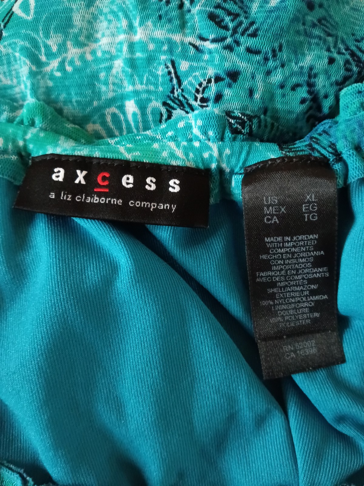 Liz Claiborne Axcess Shirt XL Scoop Neck Short Cap Sleeve Floral Blue Blouse