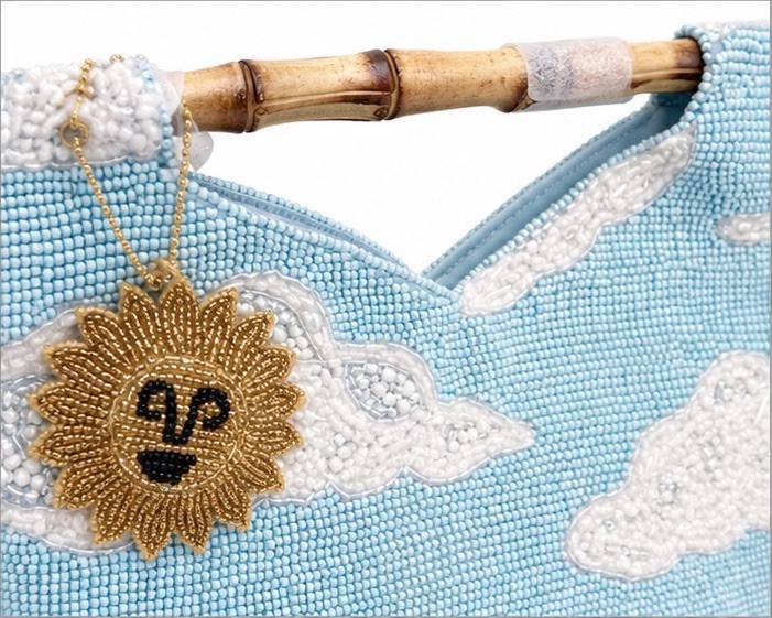 NWT Beaded Cloud ☁️ Purse Bamboo Handle Sky Blue Whimsical Shoulder Bag
