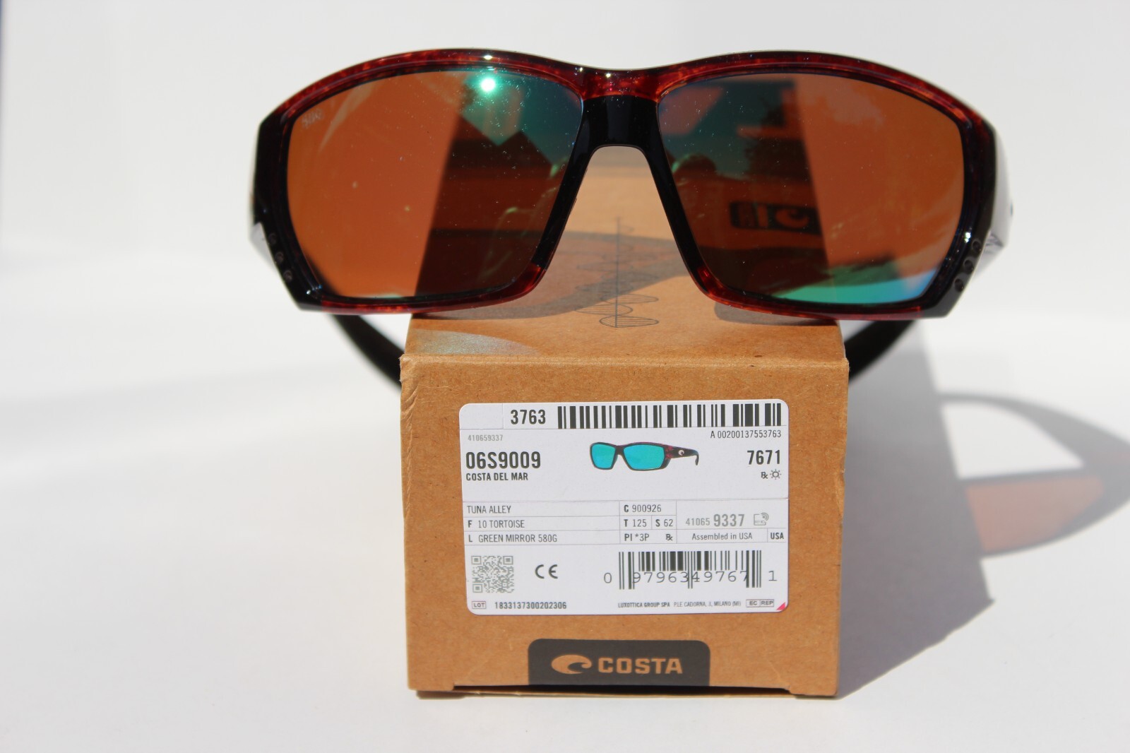 COSTA DEL MAR Tuna Alley POLARIZED Sunglasses Tortoise/Green Mirror 580G NEW