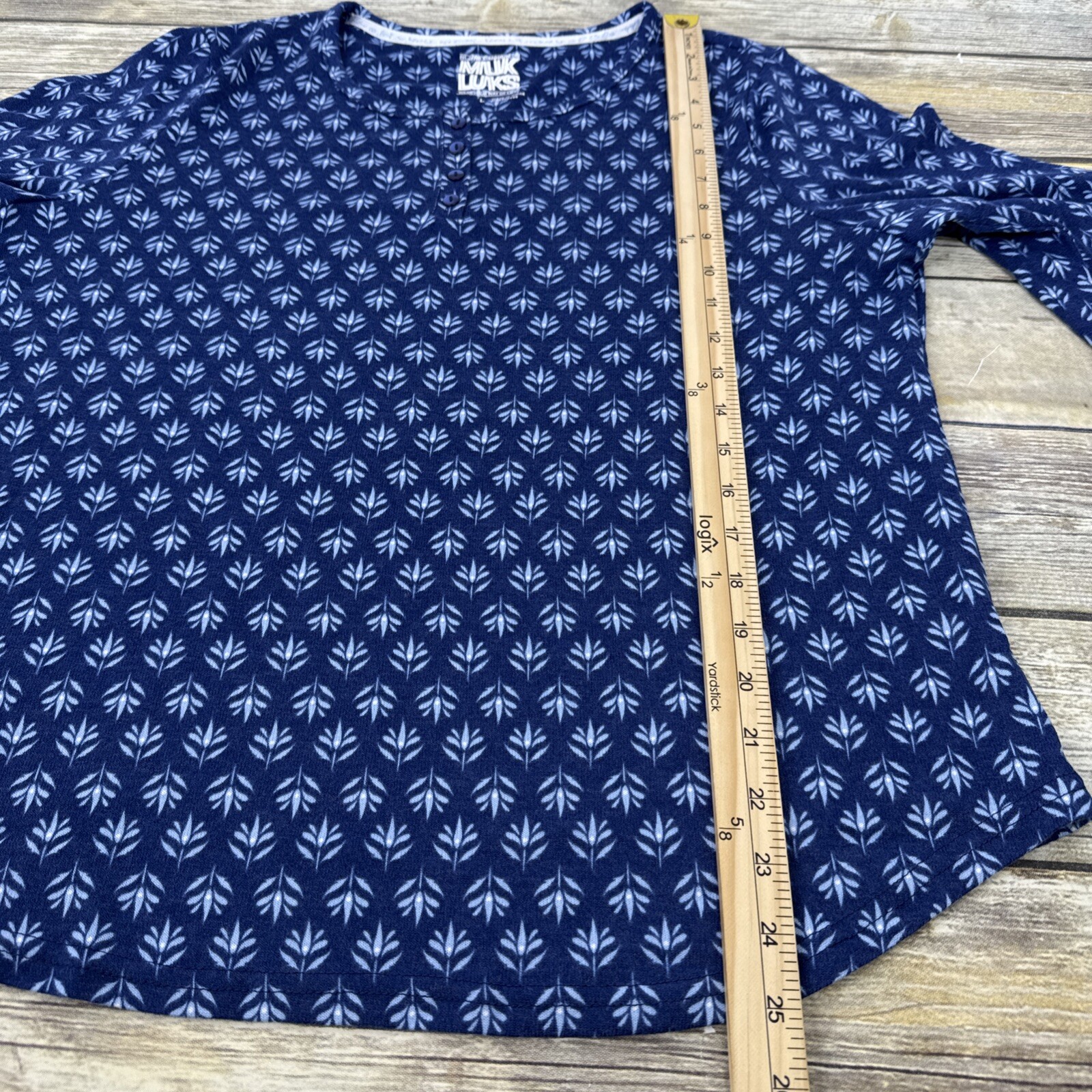 MUK LUKS Hacci Knit Novelty Pajama Set With Eye Mask Size L Navy Lotus NEW