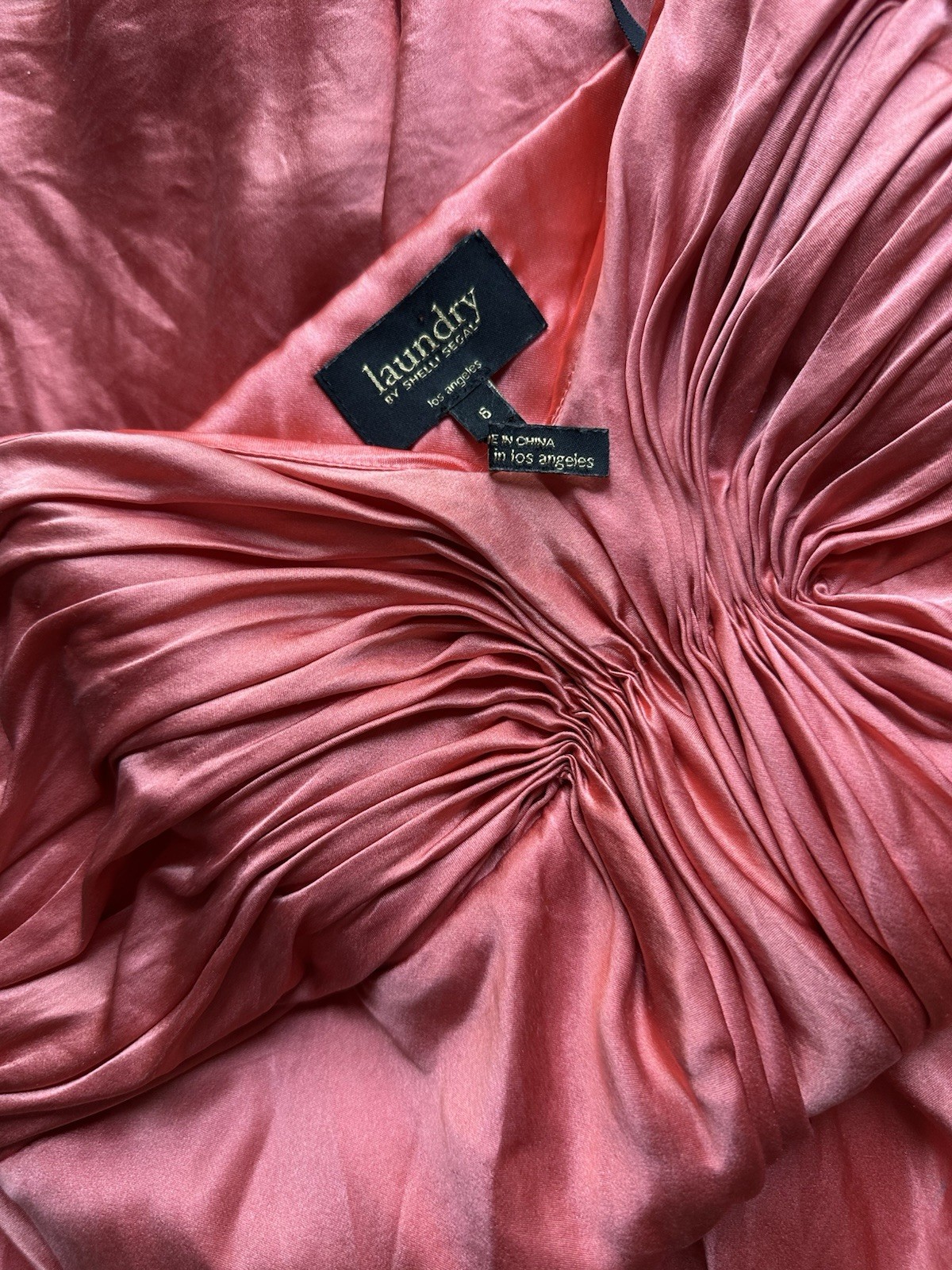 Vintage Silk Laundry Shelly Segal Gown Size 6 Coral Pink Strapless