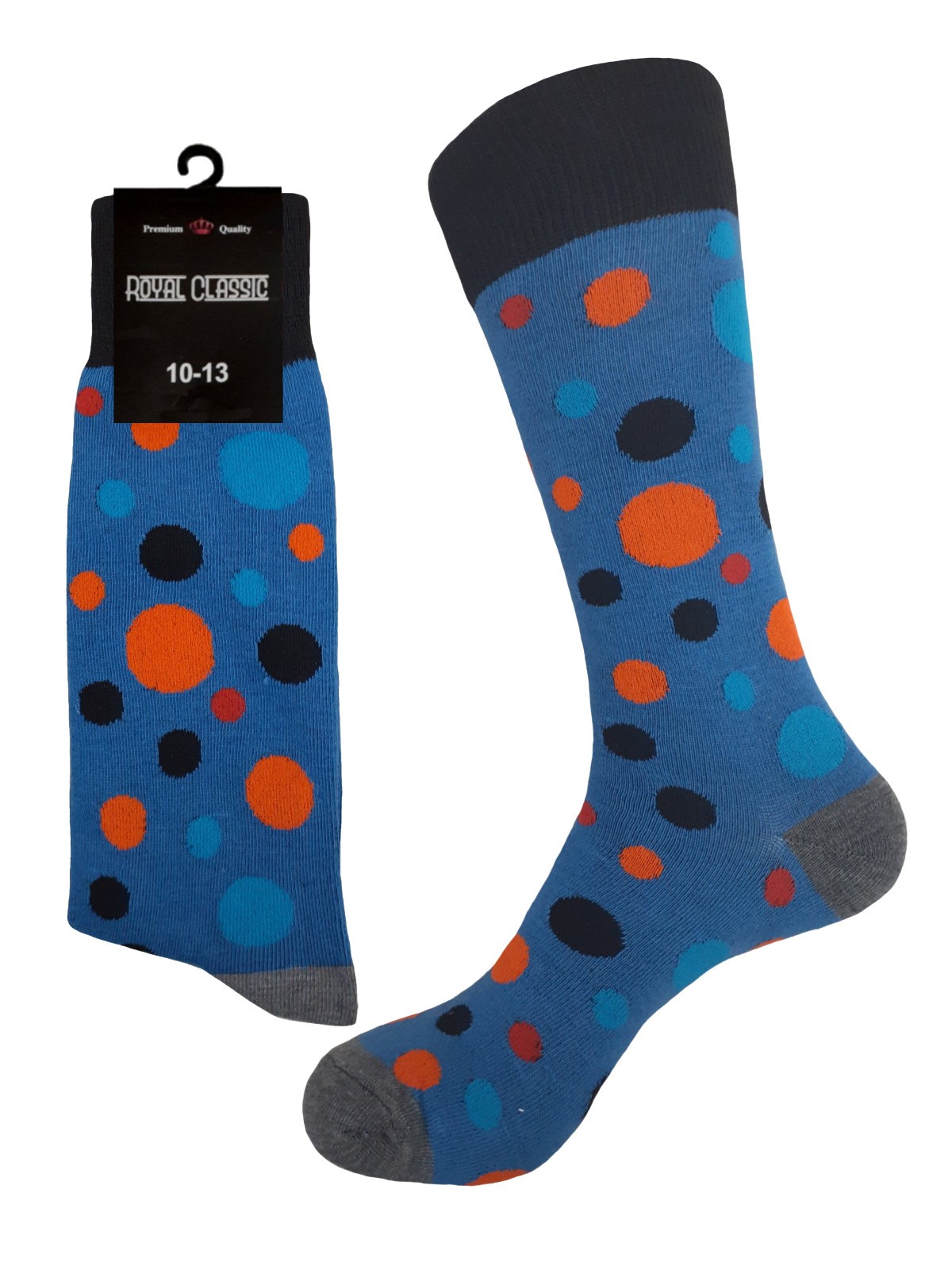 BLUE MULTICOLOR POLKA DOT COTTON NOVELTY DRESS SOCKS 10-13 TRUE TO SIZE