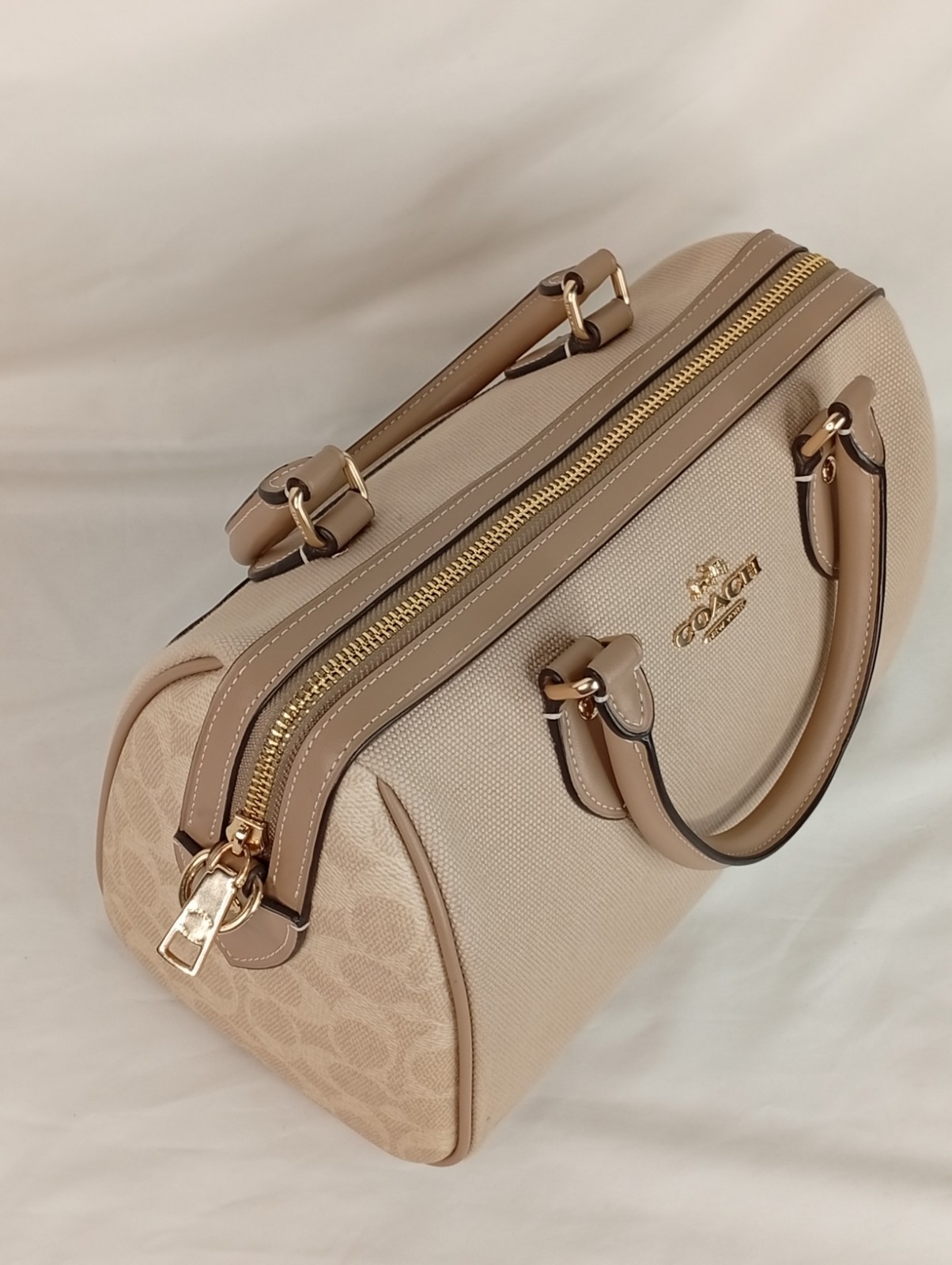 Coach Rowan Satchel Bag In Colorblock w/ Detachable Crossbody Strap Tan CAK58
