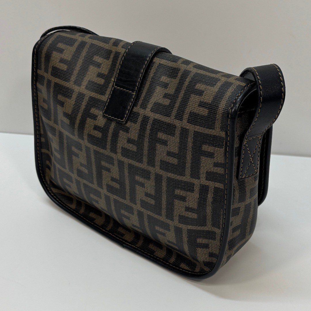 FENDI Zucca Shoulder Flap-style MBZ963 Canvas Brown Size: W:9.1 × H: 7.9 in.