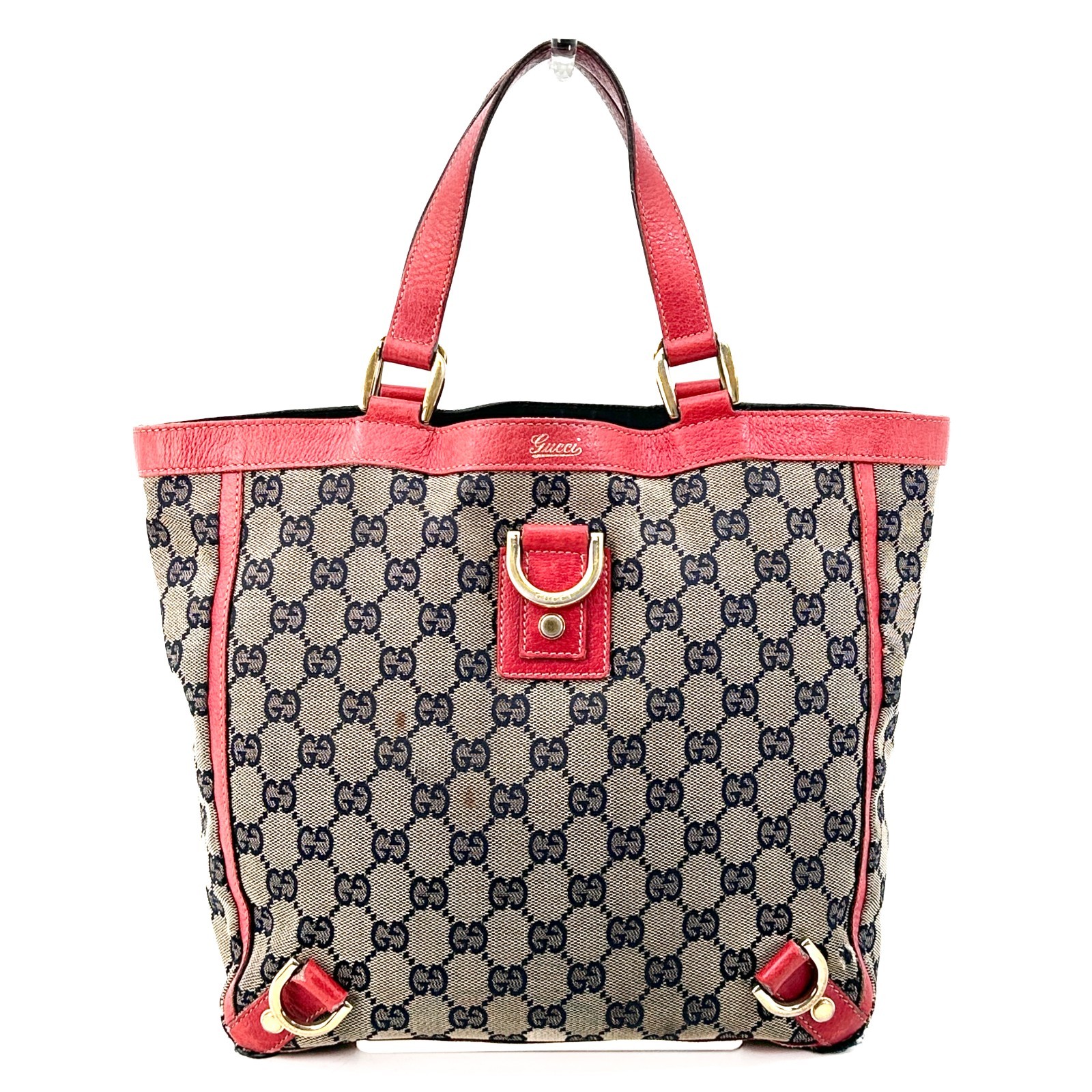 Gucci Abbey GG Canvas Leather Red 130739 Handbag Tote Bag Authentic