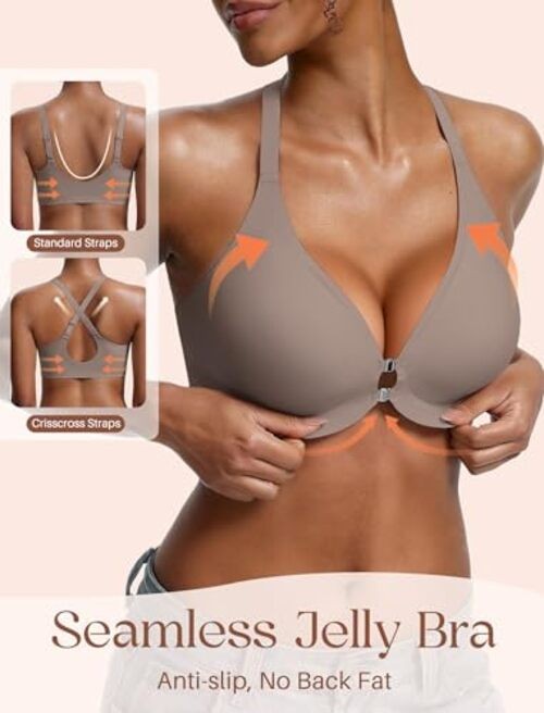 Front Closure Jelly Bras for Women No Underwire Seamless Bralettes Medium Grey