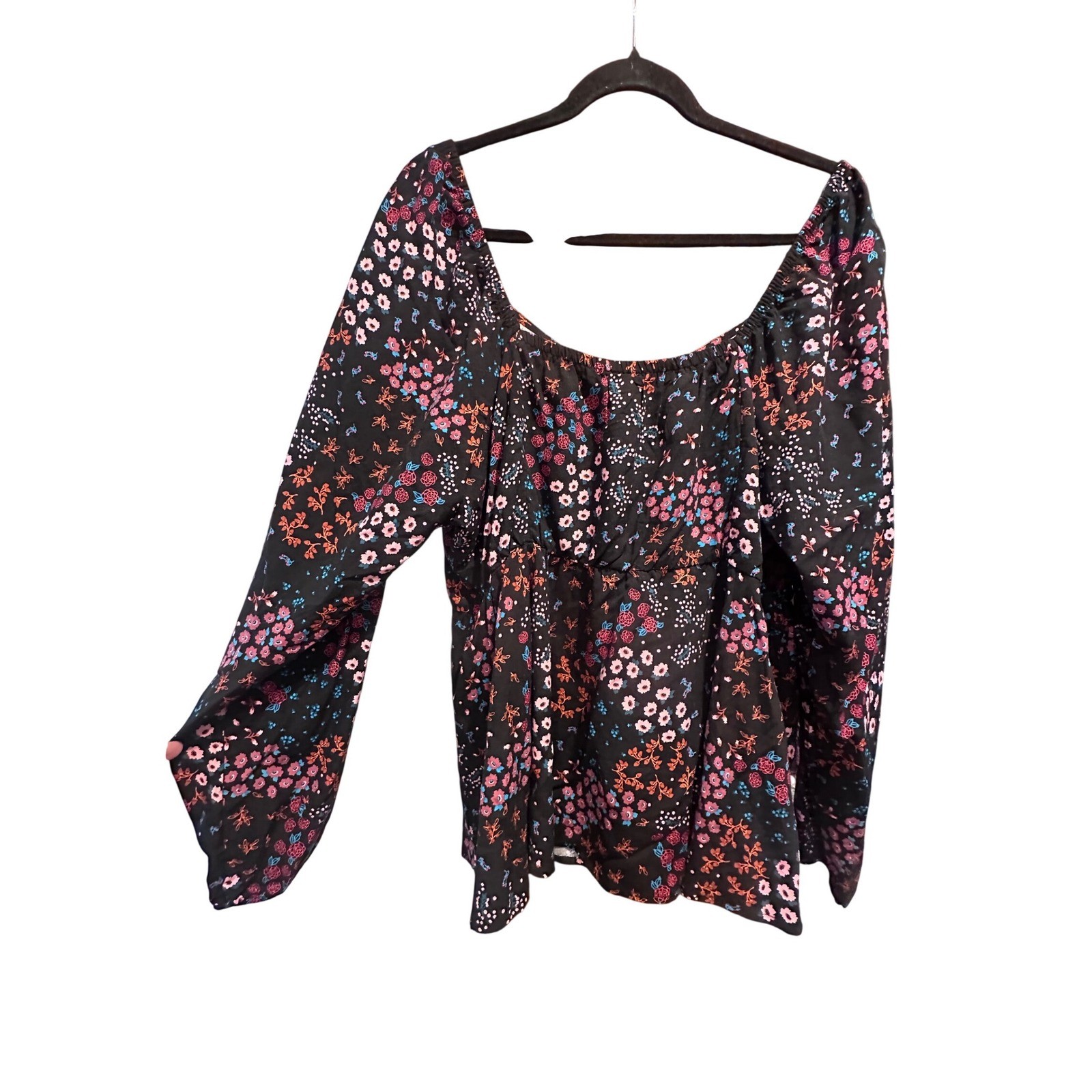 Torrid Women 2 2X Black Floral Challis Sweetheart Peplum Top Ditsy Patch Print