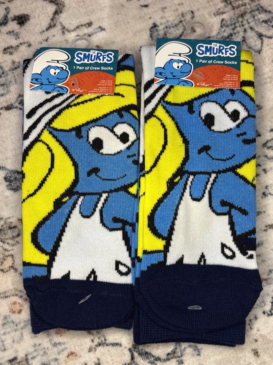 The Smurfs SMURFETTE Cartoon Novelty Women’s Socks 2 Pair Shoe Size 6-12
