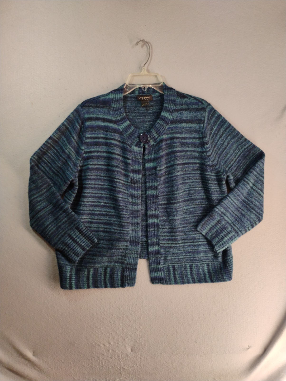Lane Bryant Womens Sweater f18 20W Teal Blue Striped Long Sleeve Knit Cardigan