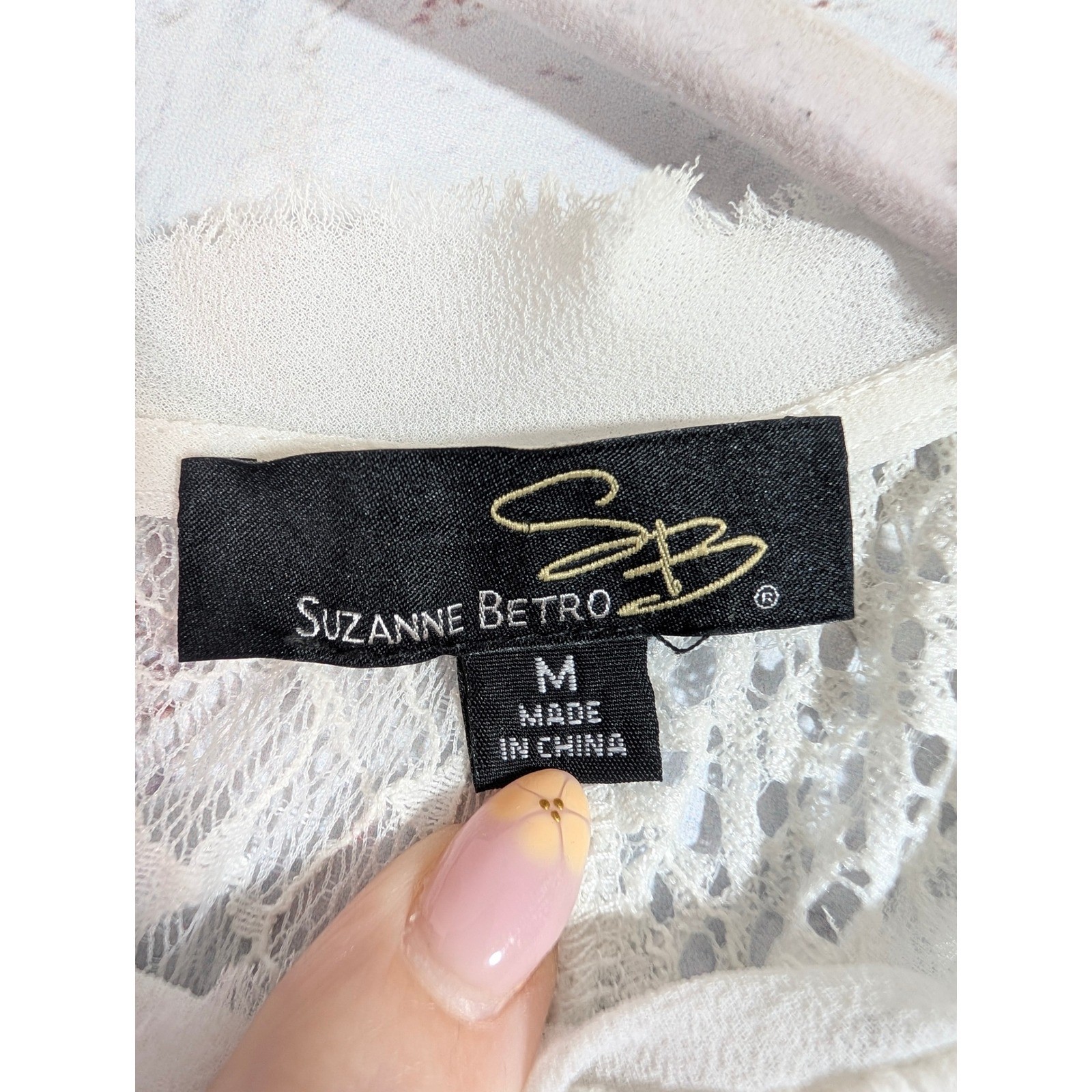 Suzanne Betro Lace Boho Top Womens M Ivory Romantic Peasant Blouse