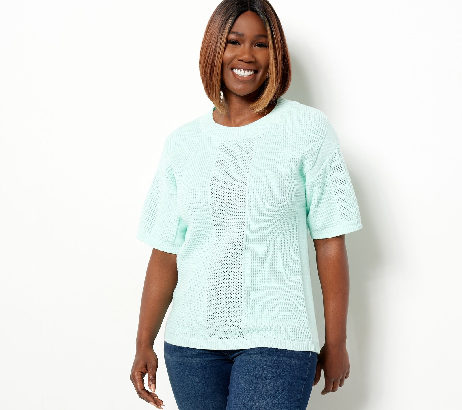 Laurie Felt Cotton Short Sleeve Sweater Mint XXS New