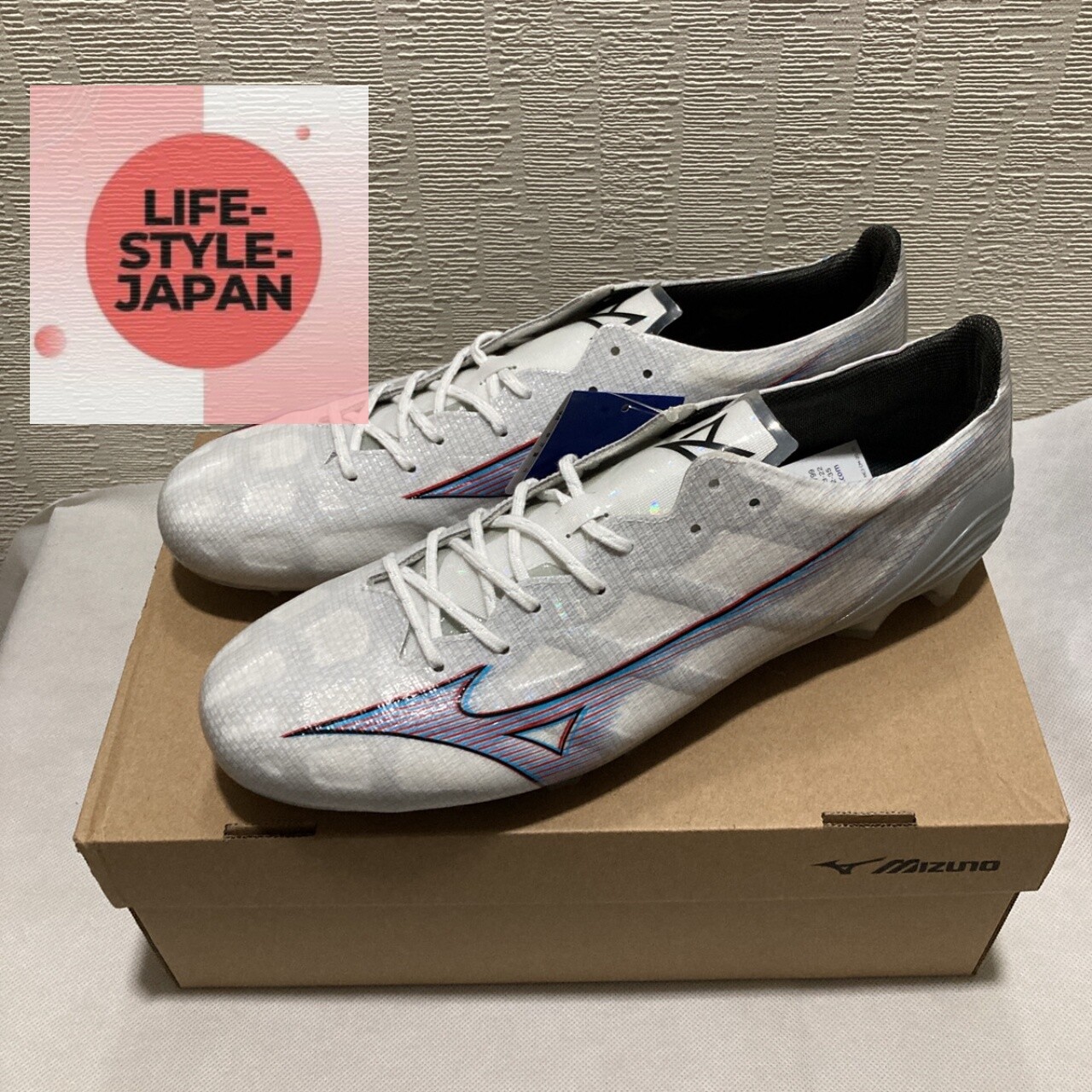 MIZUNO ALPHA ELITE P1GA2362 09 White Ignition Red Blue Men Soccer Cleats Shoes