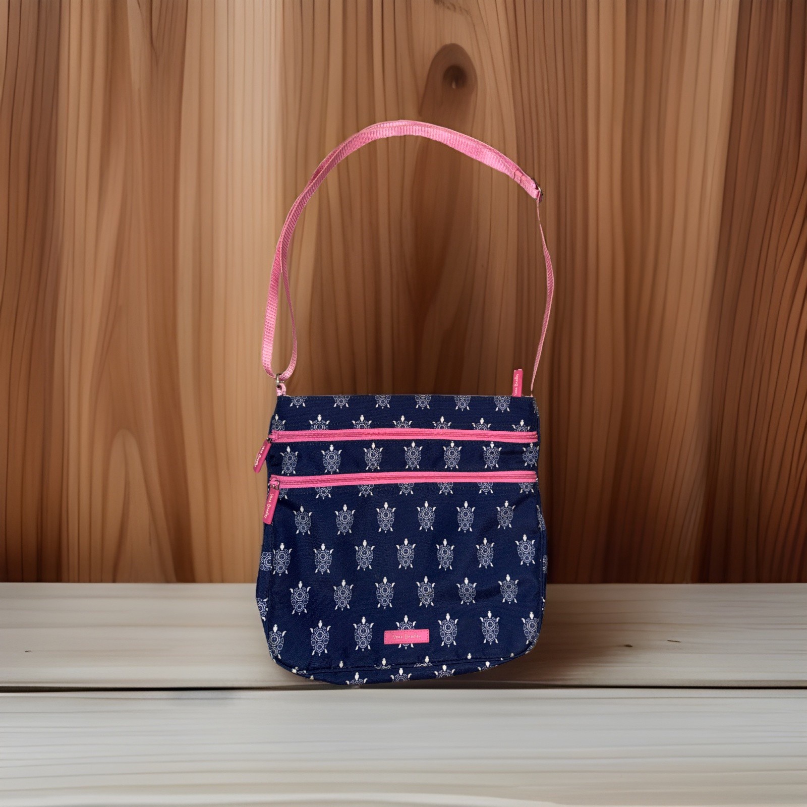 Vera Bradley Nylon Triple Hipster Crossbody Bag Sea Turtle Blue/Pink~Retired