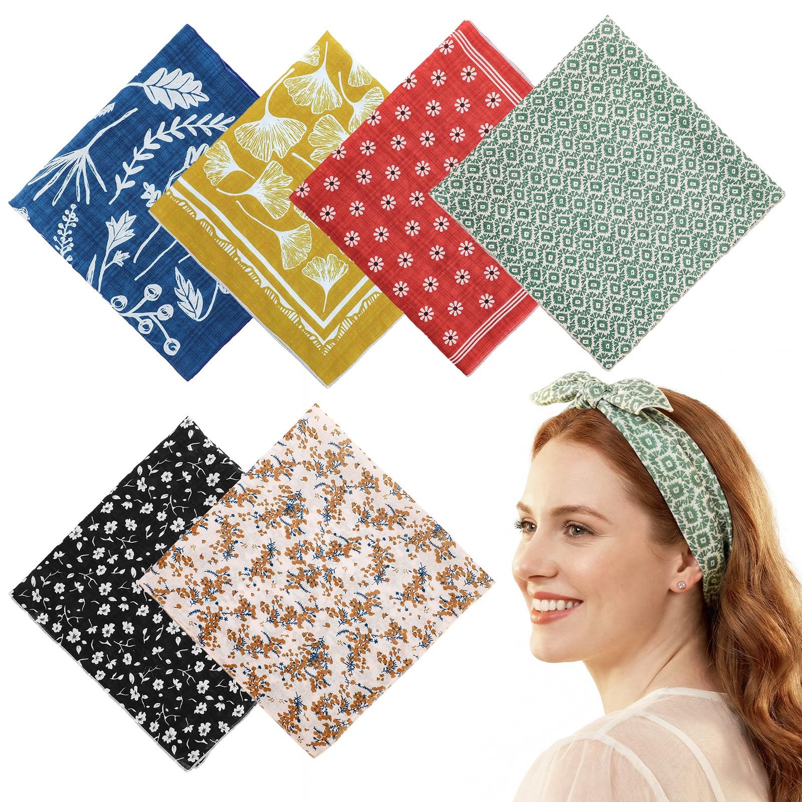 6 Pcs Soft CottonBlend Bandana Square Head Scarf Handkerchief 21.6×21.6in