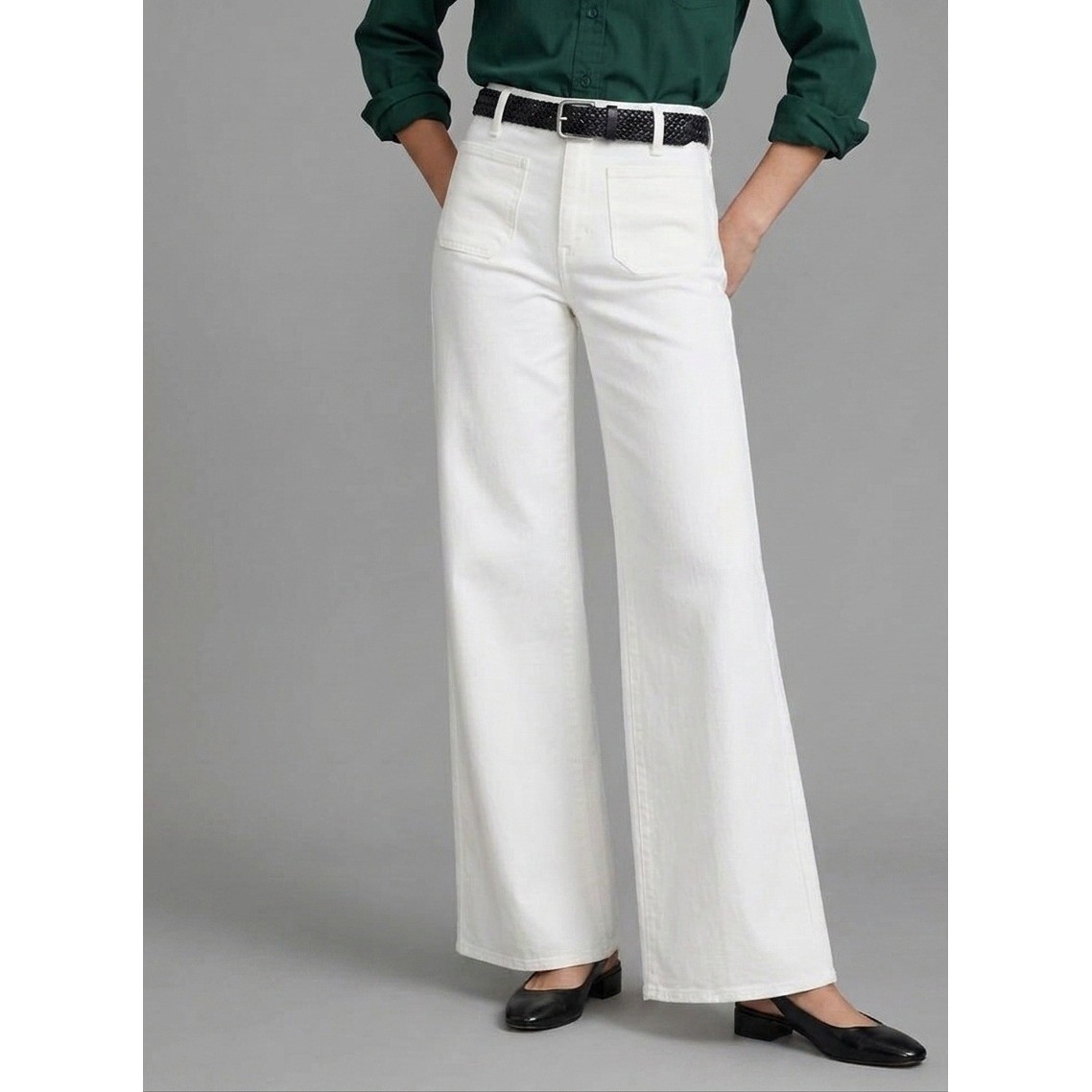 J.Crew Jeans Womens Size 25 Petite White Wide Leg Denim Trouser Patch Pocket 25P