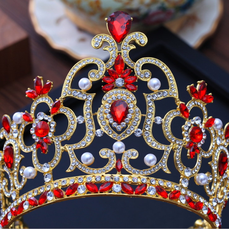 14cm Tall Large Red Crystal Crown Tiara Wedding Prom Queen Princess For Women