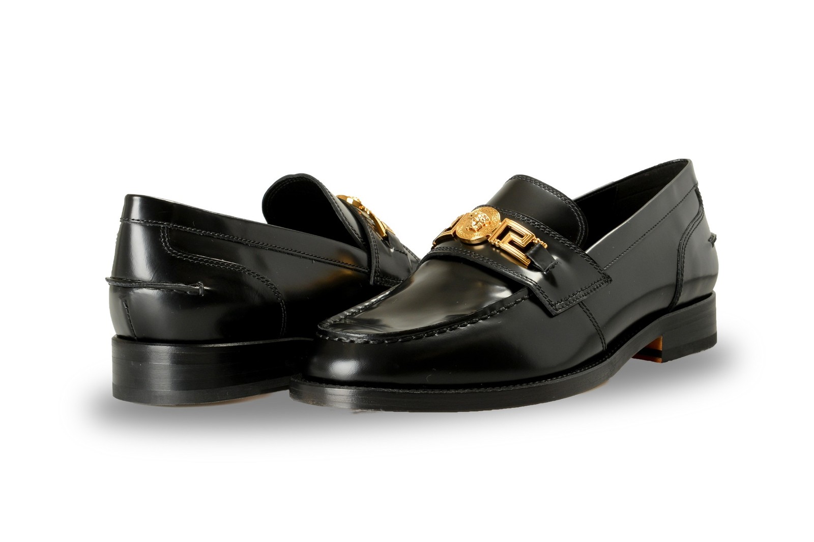 Versace Men’s Black Leather Gold Medusa Logo Loafers Shoes US 9 IT 42