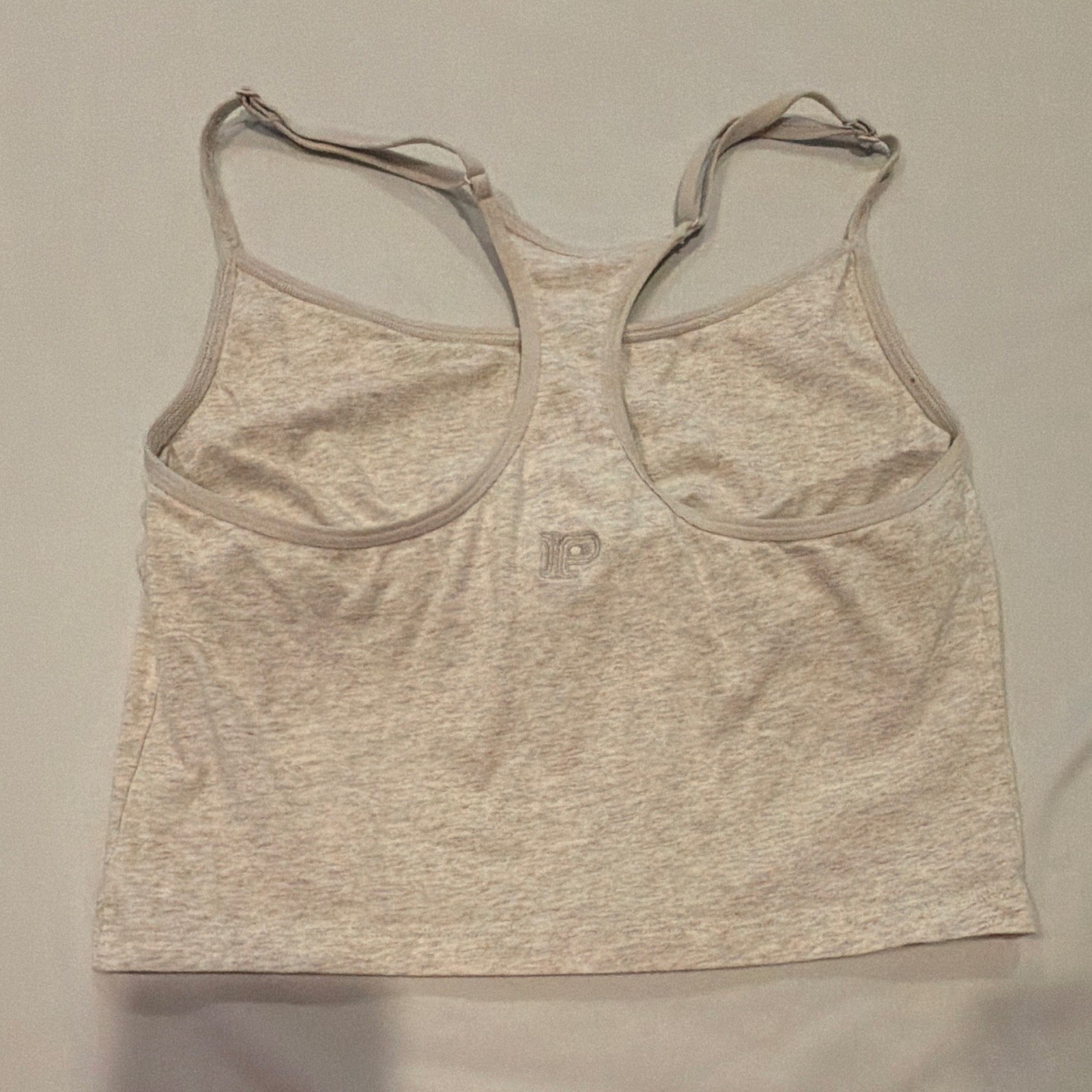 PINK Beige Logo Knit Racerback Tank Top Scoop Neck Sleeveless Women’s Size M