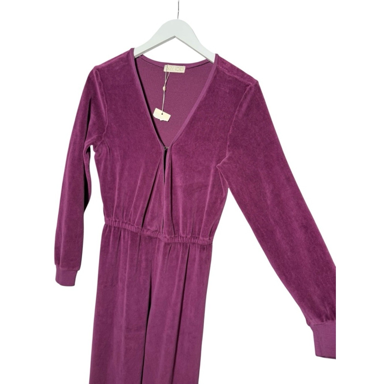 Suzie Kondi Velour Jumpsuit Size Small Dark Magenta Boysenberry NEW