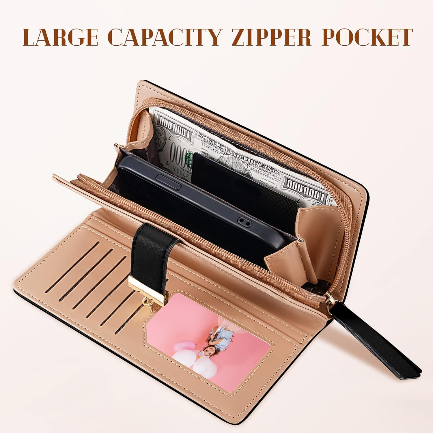 Elegant Black Leather Bifold Wallet for Women – Cute & Stylish Clutch Purse